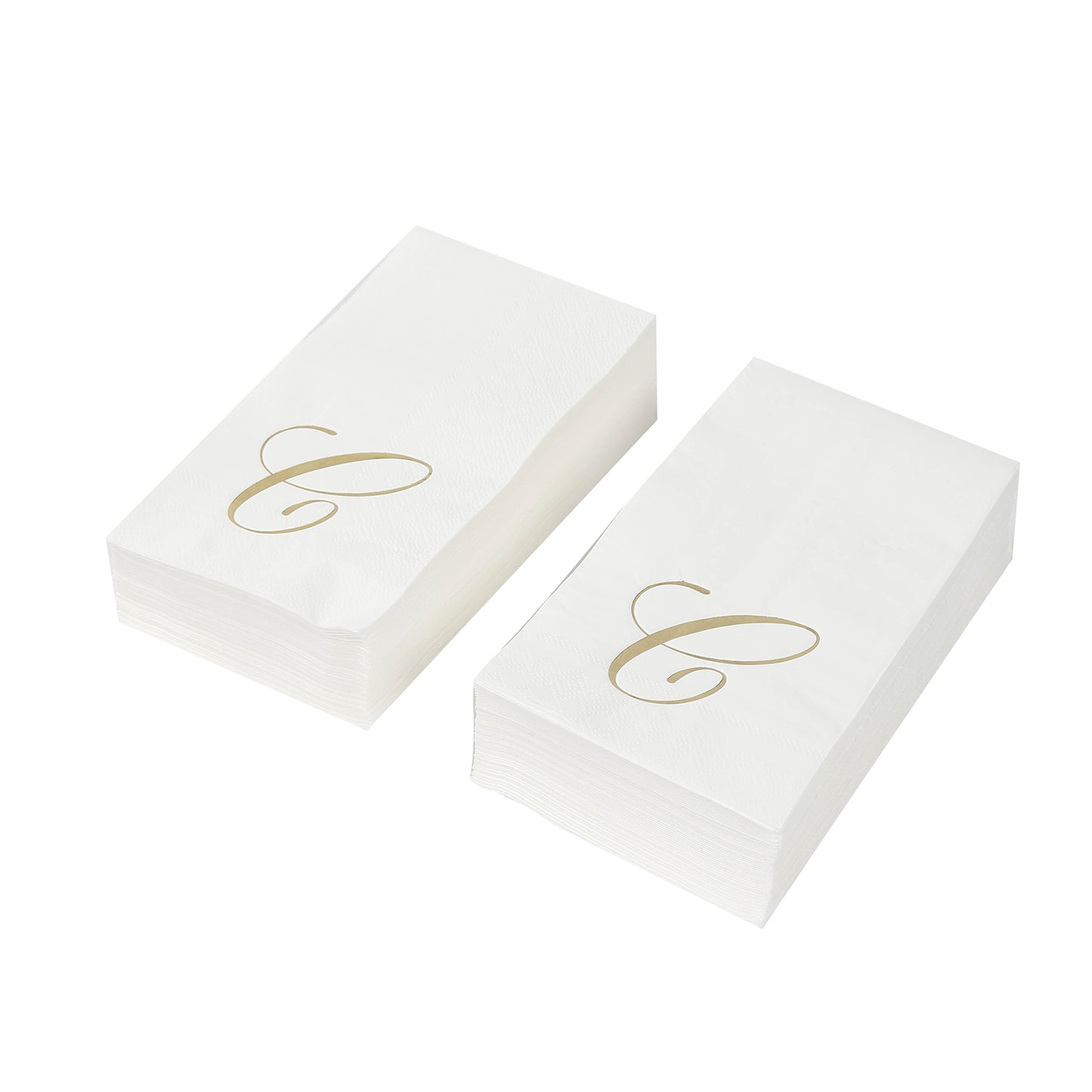 100 Paper Dinner Napkins White with Gold Foil Monogram "C" – 8"x4" Folded, Disposable Party Napkins