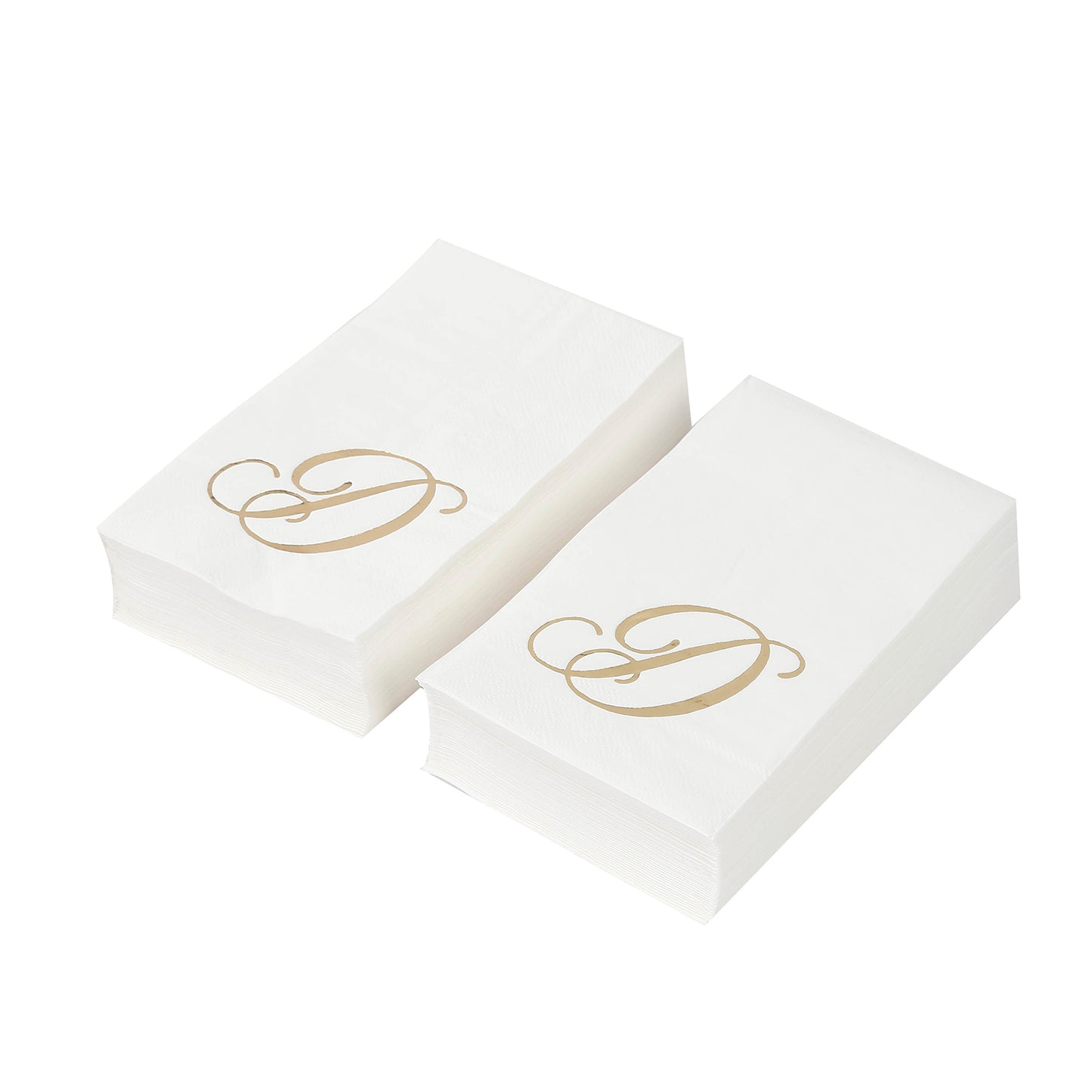 100 Paper Dinner Napkins White with Gold Foil Monogram "D" – 8"x4" Folded, Disposable Party Napkins