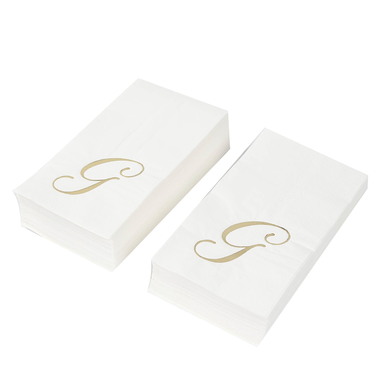 100 Paper Dinner Napkins White with Gold Foil Monogram "G" – 8"x4" Folded, Disposable Party Napkins