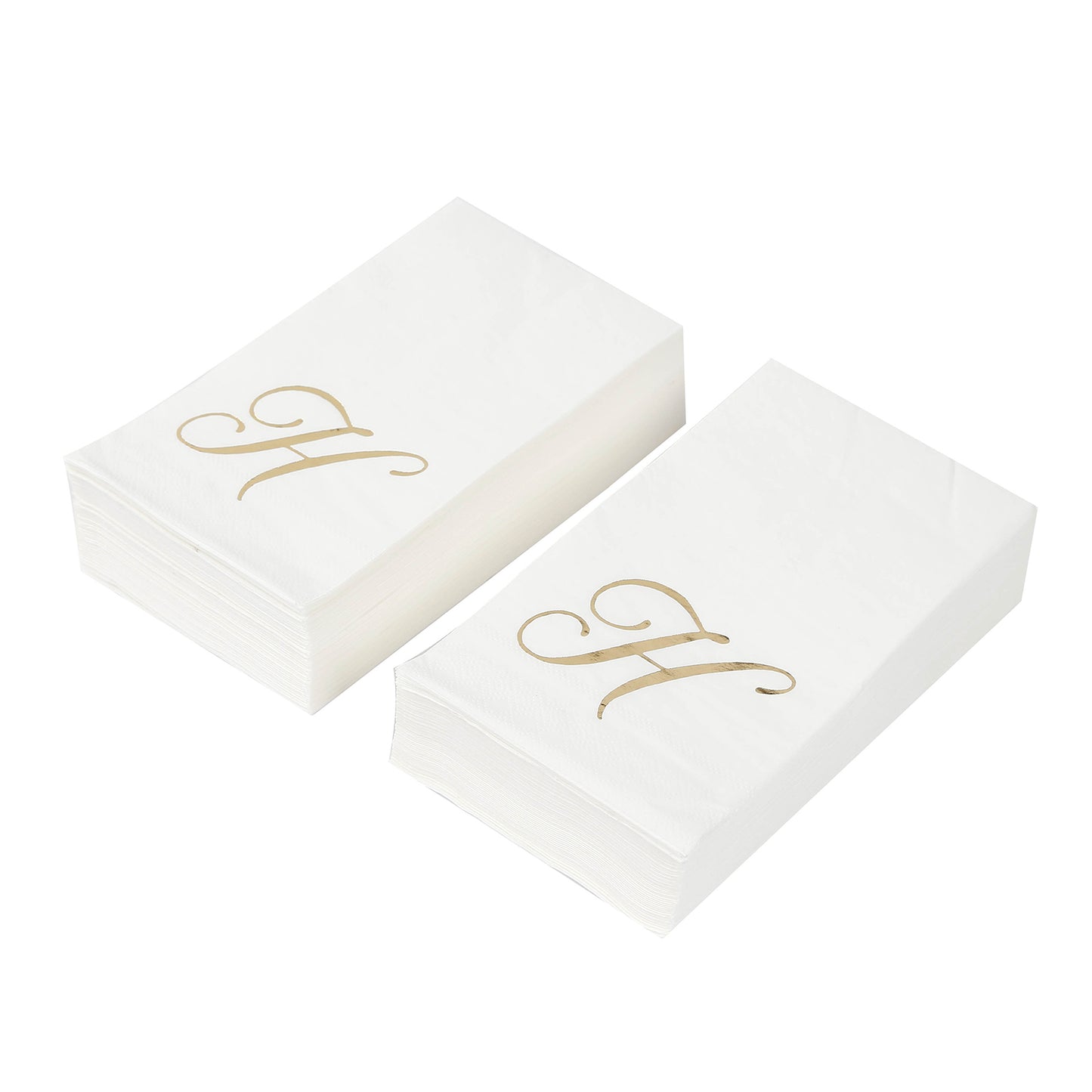 100 Paper Dinner Napkins White with Gold Foil Monogram "H" – 8"x4" Folded, Disposable Party Napkins