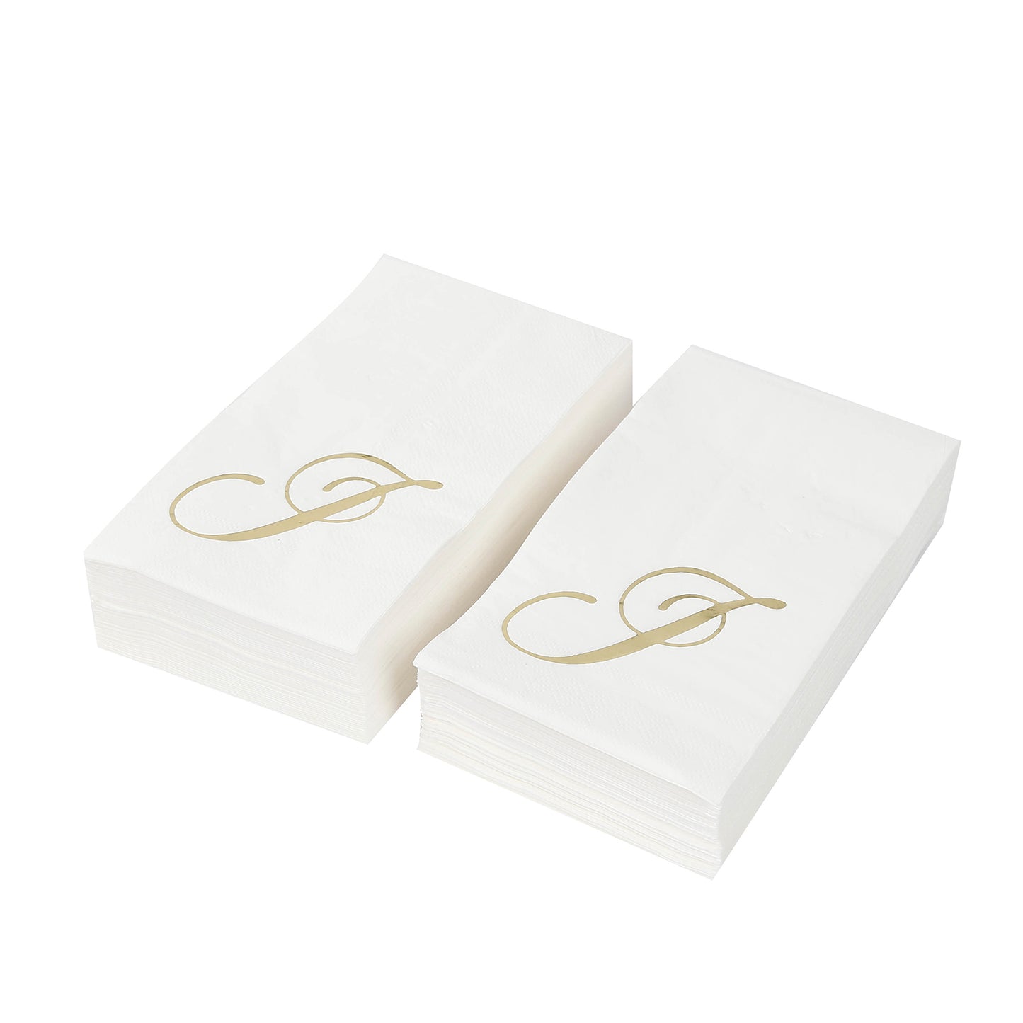 100 Paper Dinner Napkins White with Gold Foil Monogram "J" – 8"x4" Folded, Disposable Party Napkins