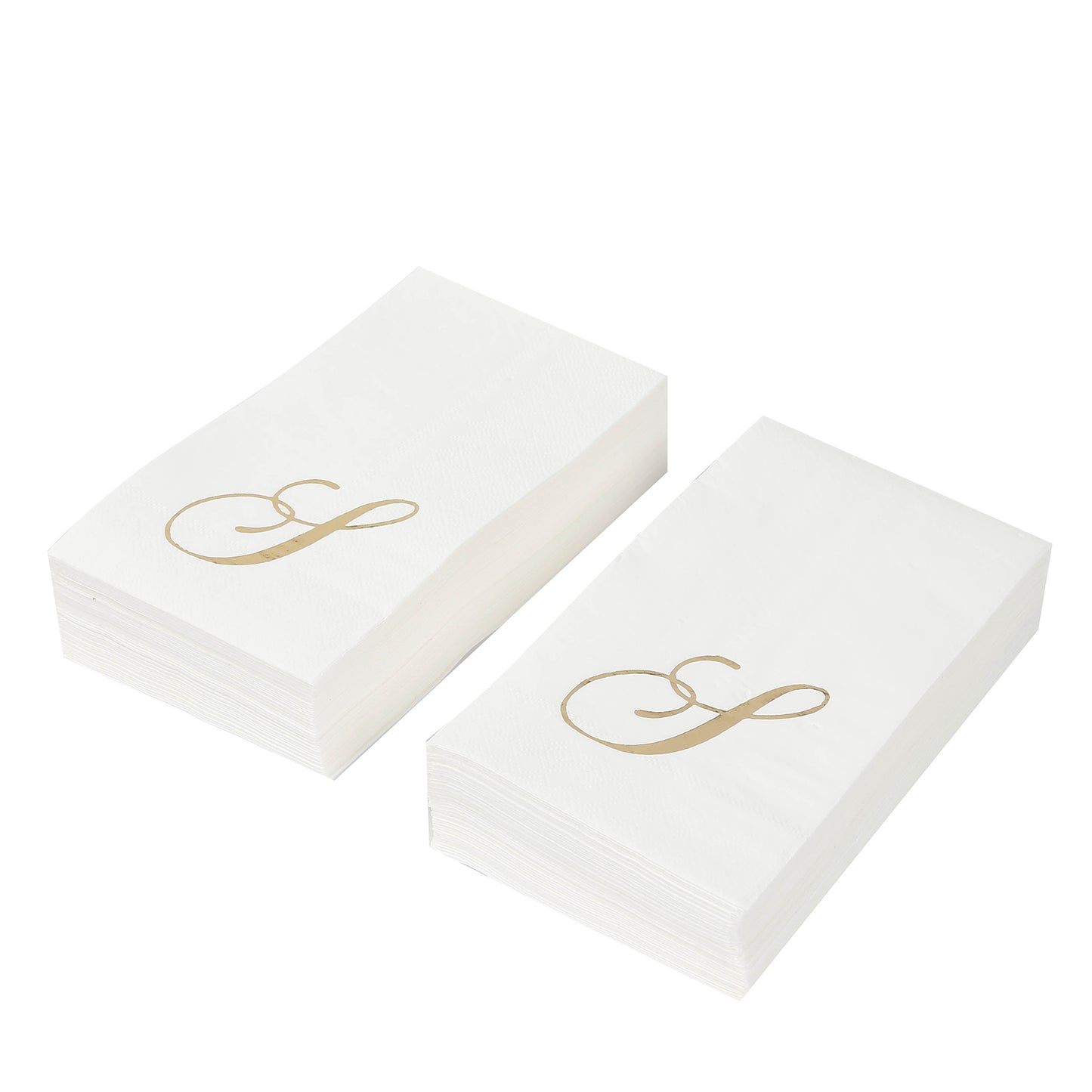 White disposable napkins with gold foil monogram "S".
