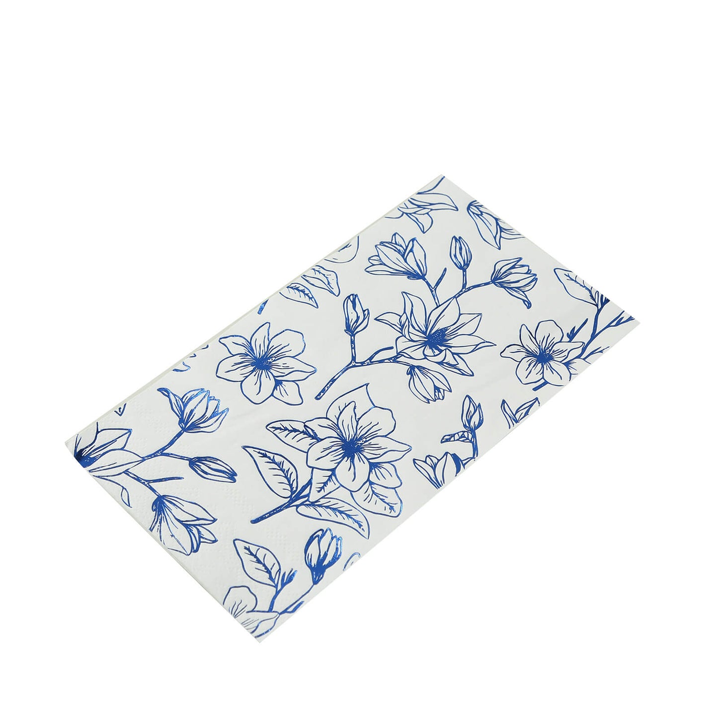 50 Pack White 2-Ply Paper Party Napkins with Blue Magnolia Flowers Print, Highly Absorbent Soft Disposable Dinner Napkins