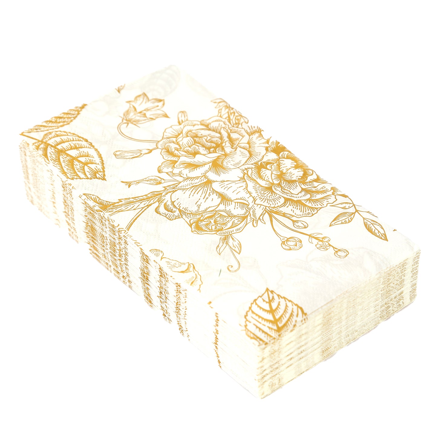 50 Pack White Gold 2-Ply Paper Party Napkins in French Toile Floral Pattern, Highly Absorbent Soft Disposable Dinner Napkins