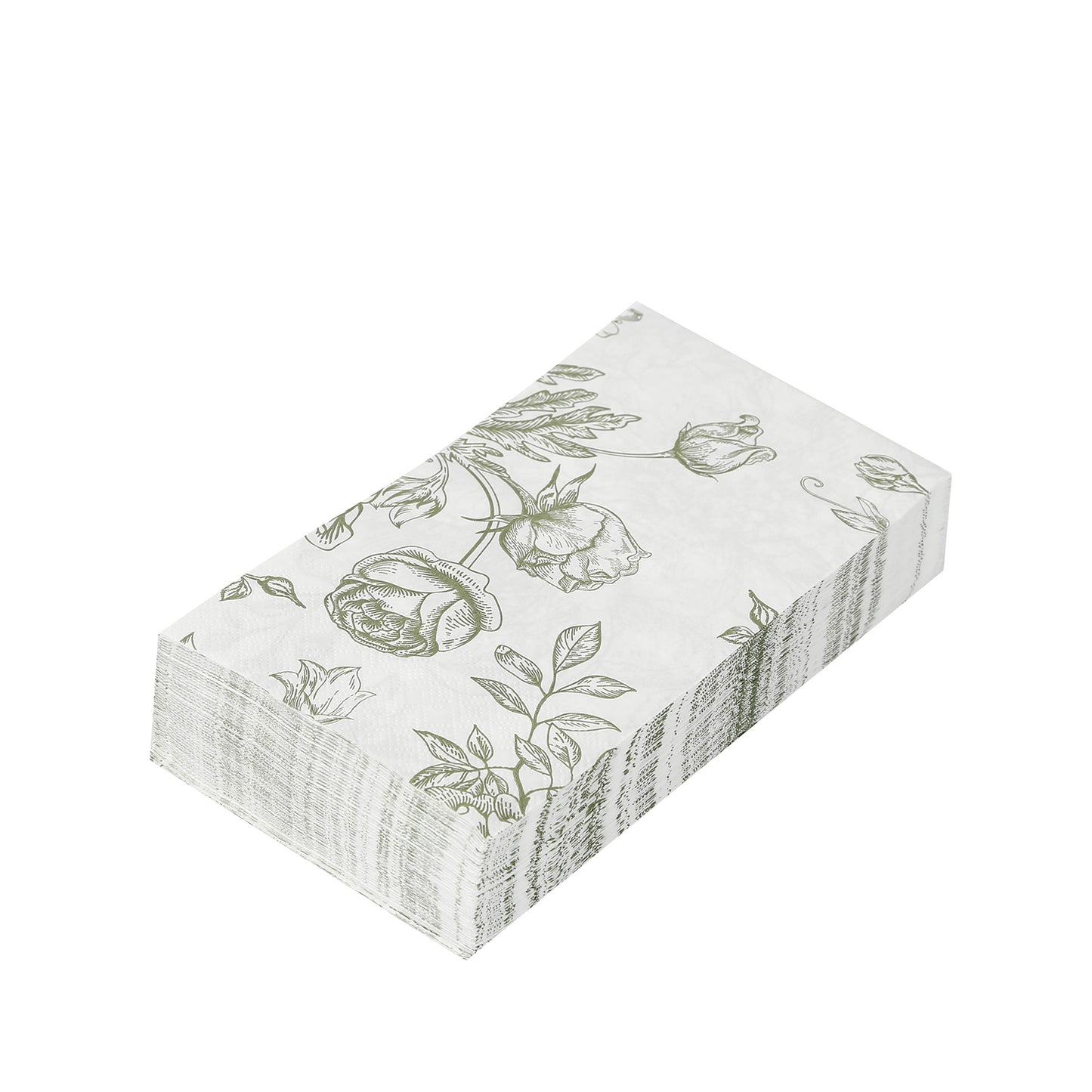 50-Pack Paper Dinner Napkins White with Matte Sage Green French Toile Floral Pattern 2-Ply - Stylish Disposable Napkins for Events
