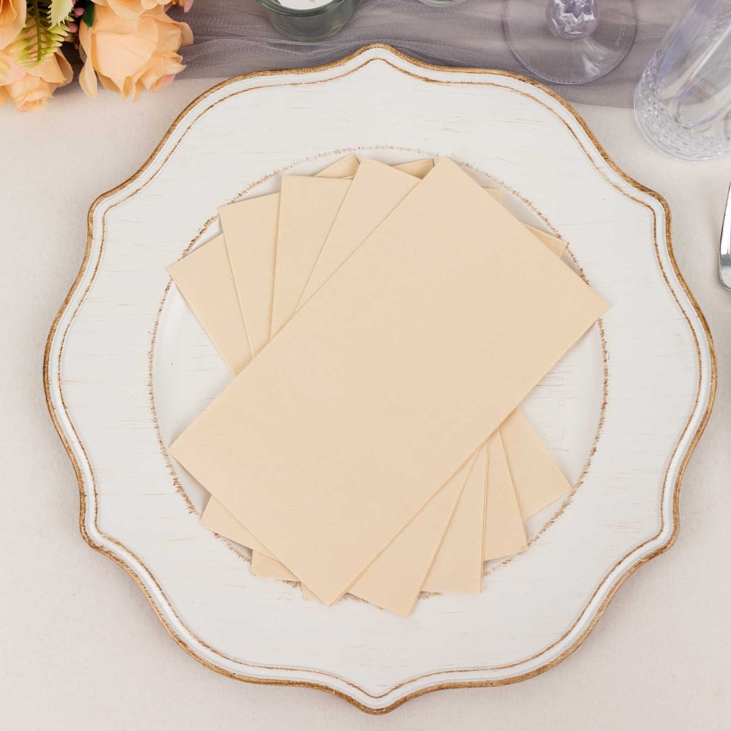 50 Pack 2 Ply Beige Soft Disposable Party Napkins, Wedding Reception Dinner Paper Napkins