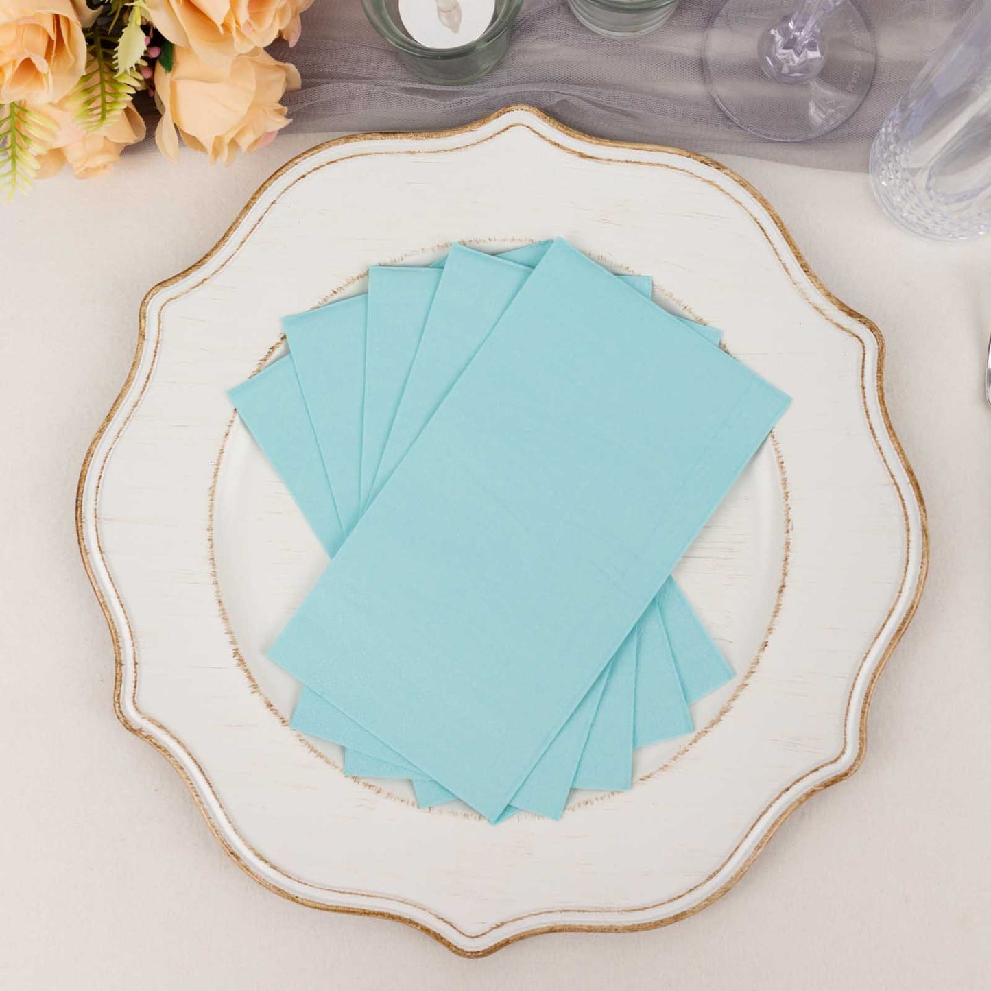 50 Pack 2 Ply Baby Blue Soft Disposable Party Napkins, Wedding Reception Dinner Paper Napkins
