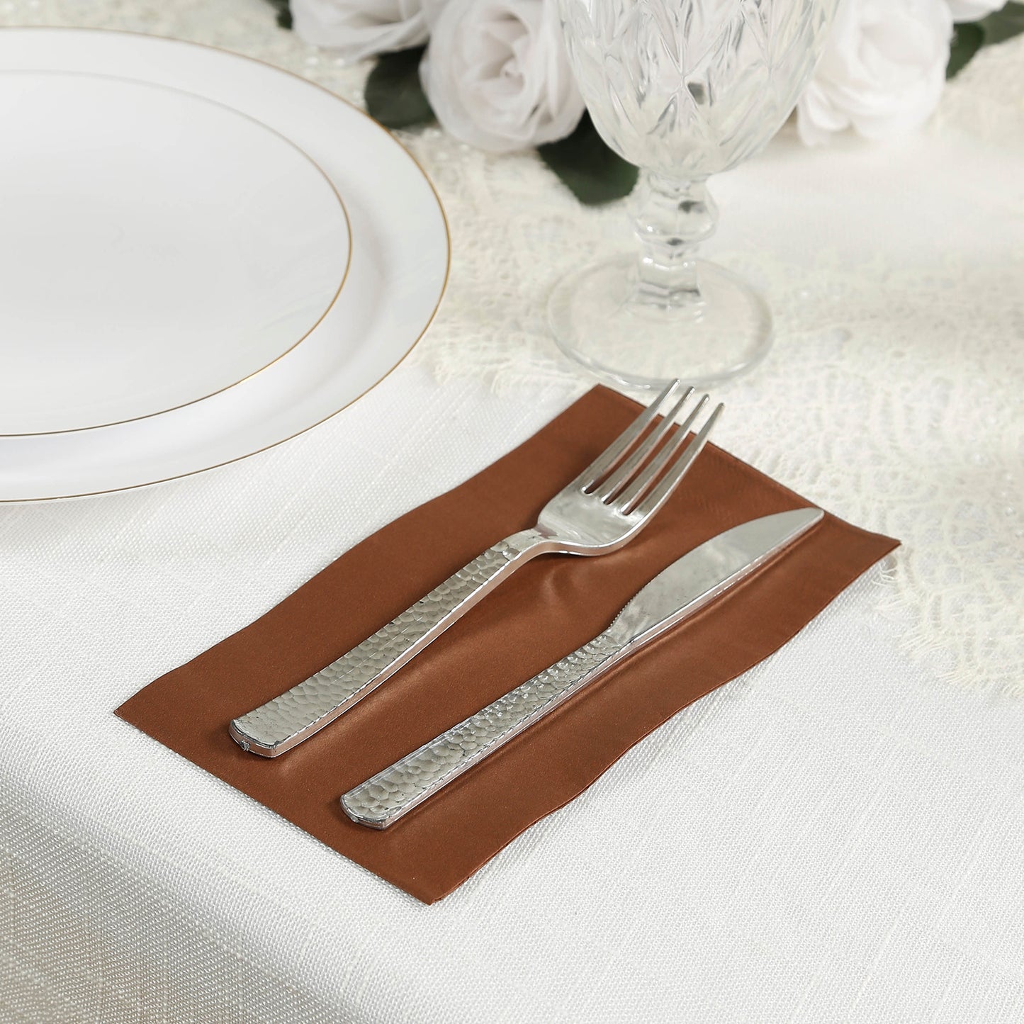 50-Pack Paper Napkins Cinnamon Brown - Soft Disposable 2-Ply Dinner Napkins for Weddings
