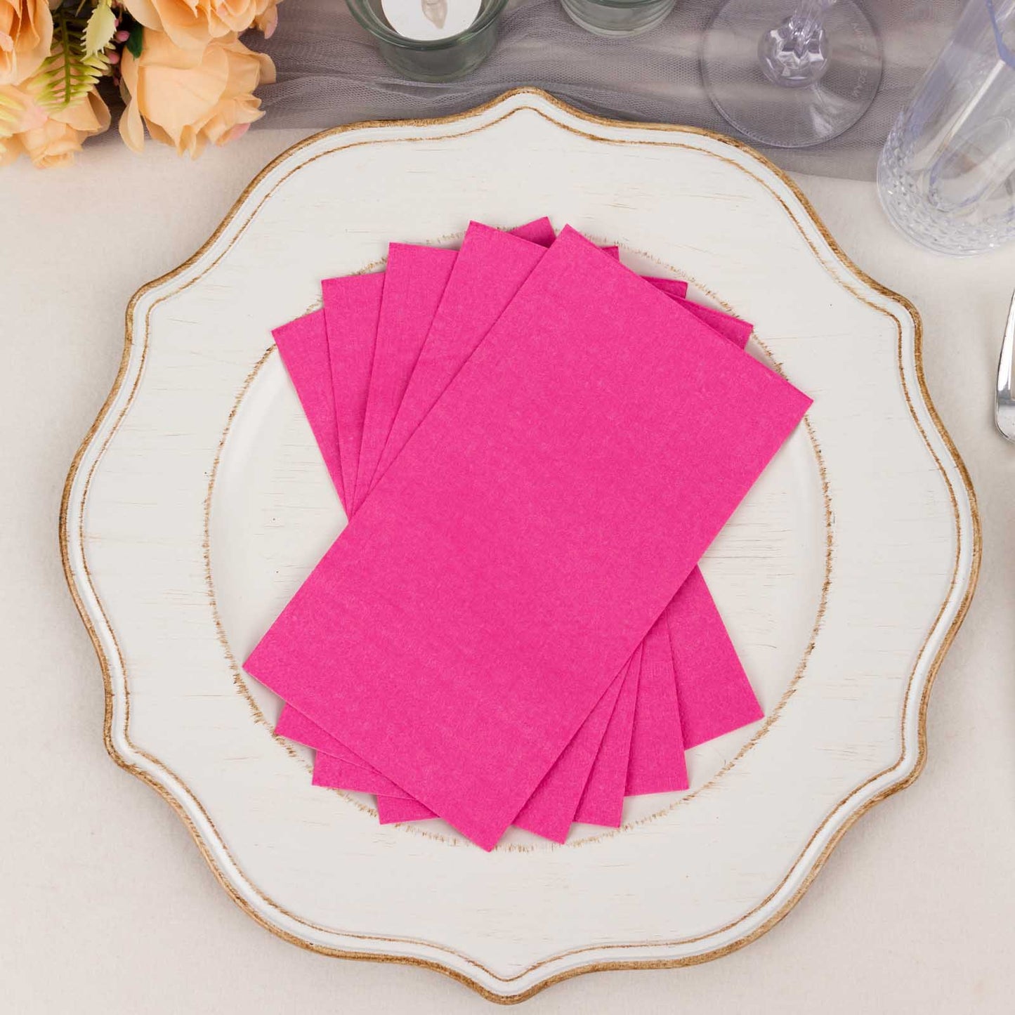 50 Pack 2 Ply Fuchsia Soft Disposable Party Napkins, Wedding Reception Dinner Paper Napkins