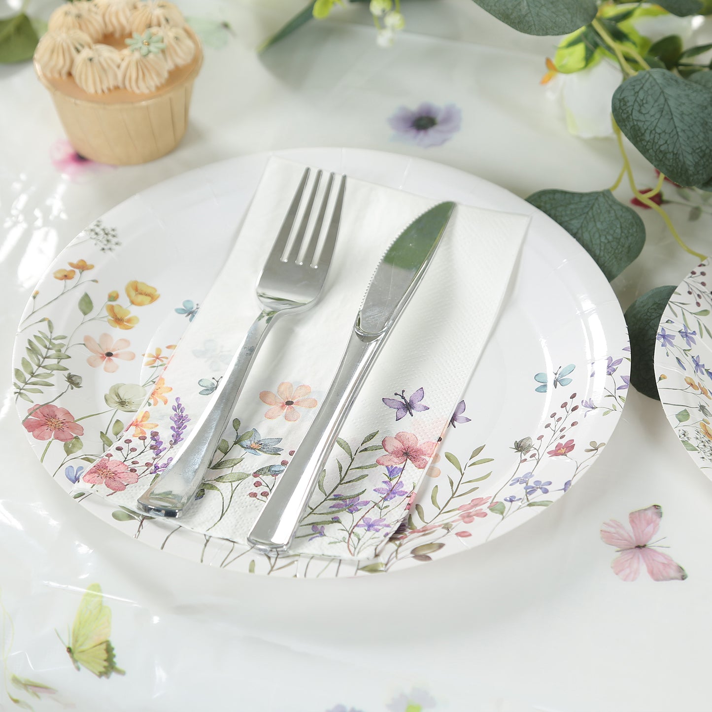 50 Pack Wildflower Butterfly Paper Party Napkins, Soft 2-Ply Highly Absorbent Disposable Dinner Napkins - 8"x4"