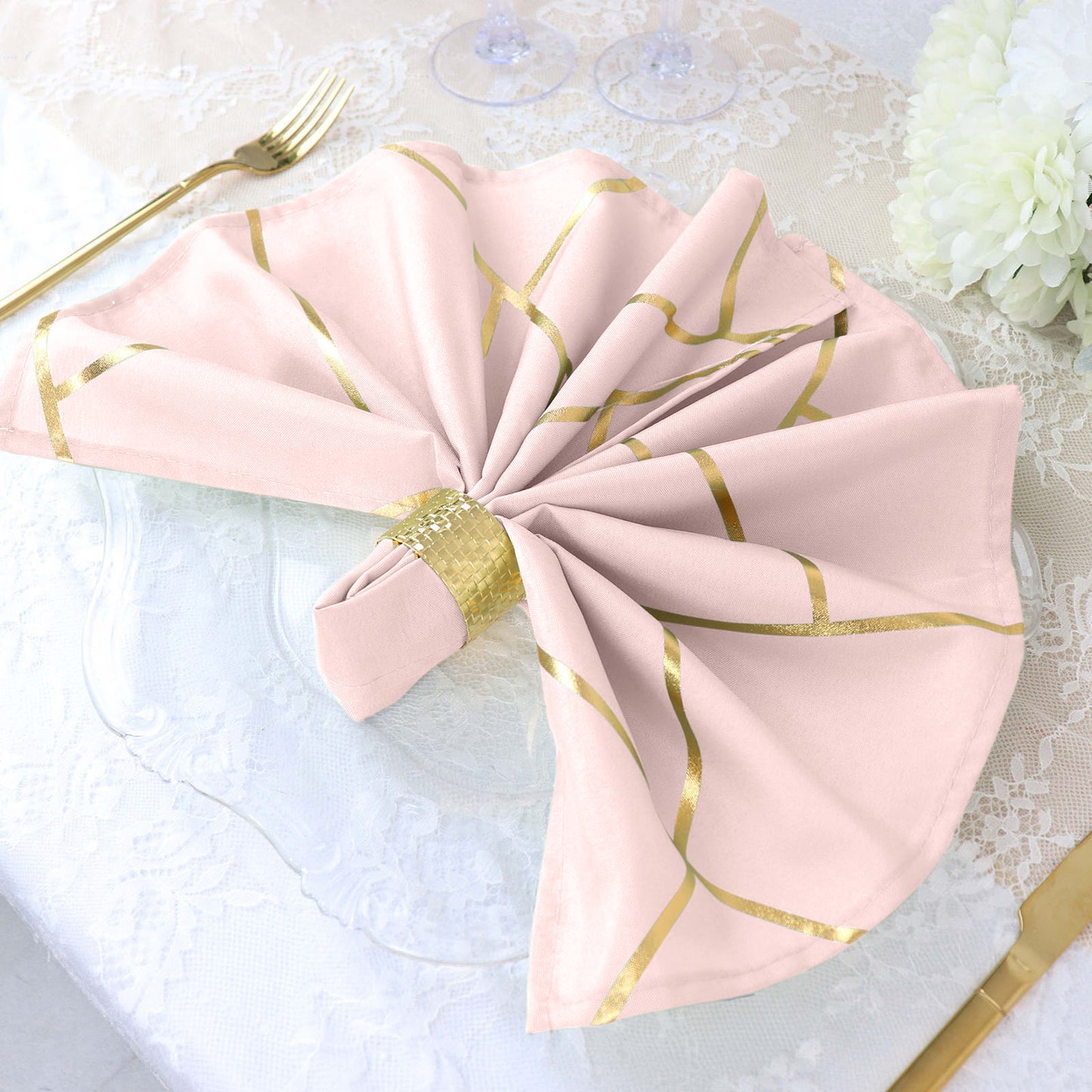 20x20 Inch Dinner Napkins Blush Rose Gold With Gold Design