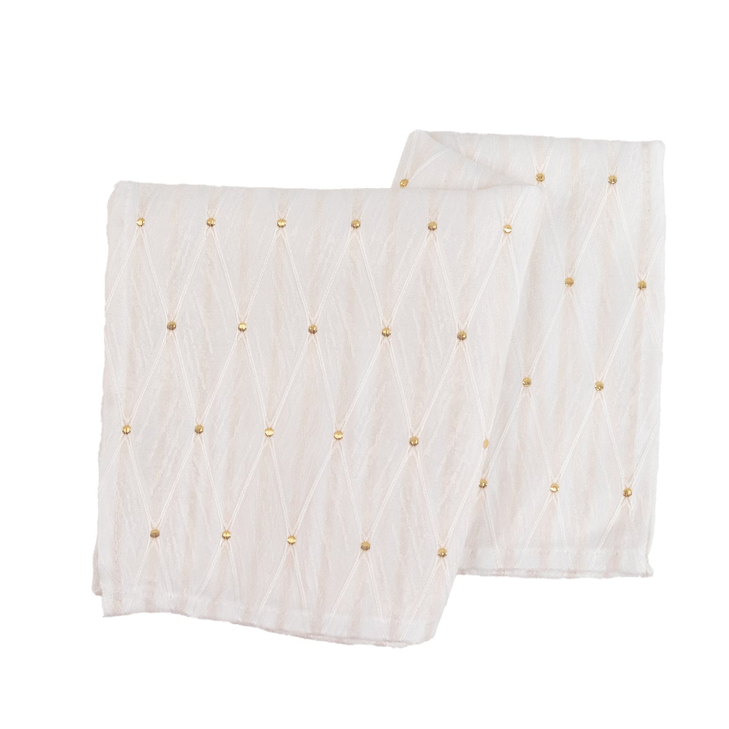 5 Pack Jacquard Cloth Napkins White, 17"x17" - Diamond Trellis with Gold Accent Dots
