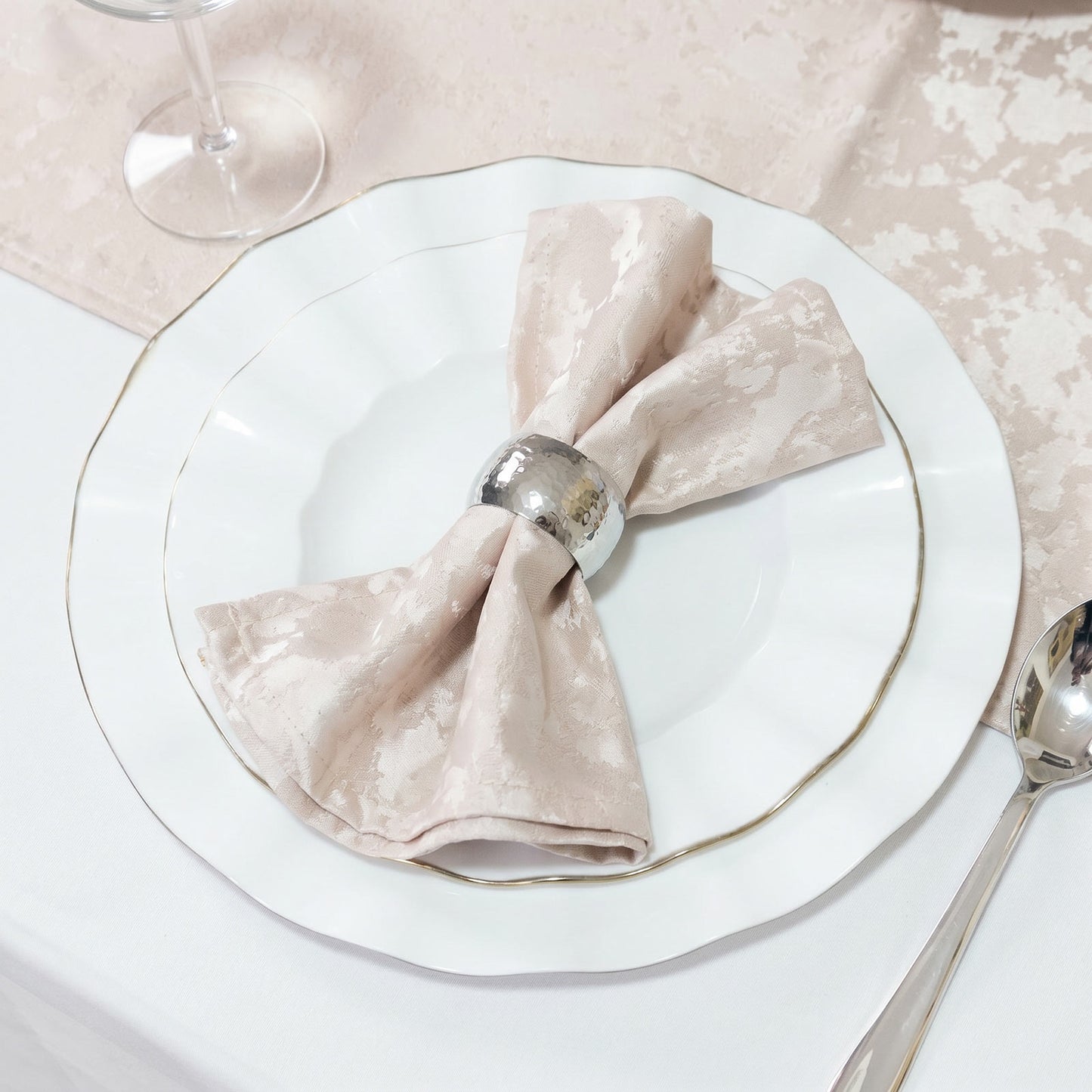 5 Pack Jacquard Cloth Napkins Beige, 17"x17" - Abstract Watercolor Pattern