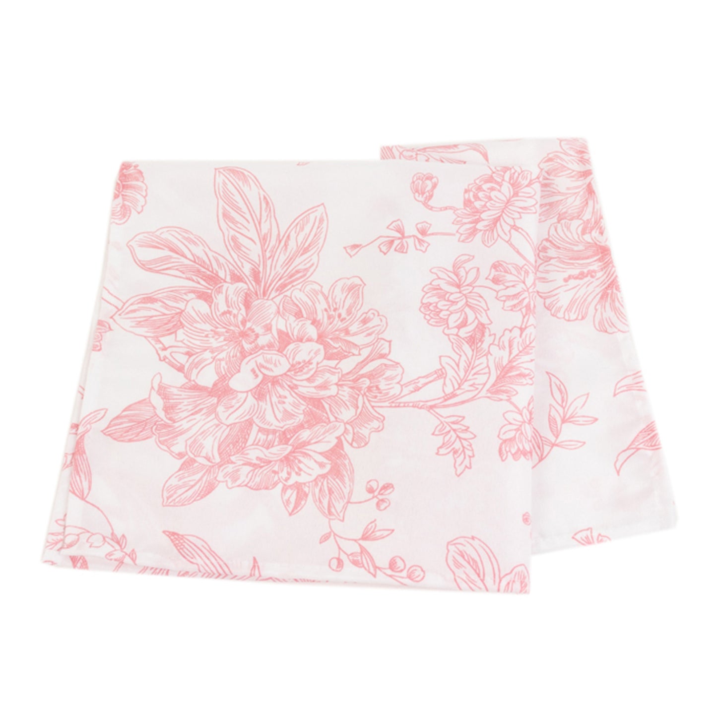 5 Pack Polyester 20"x20" Dinner Napkins White with Pink French Toile Pattern - Reusable Floral Cloth Napkins