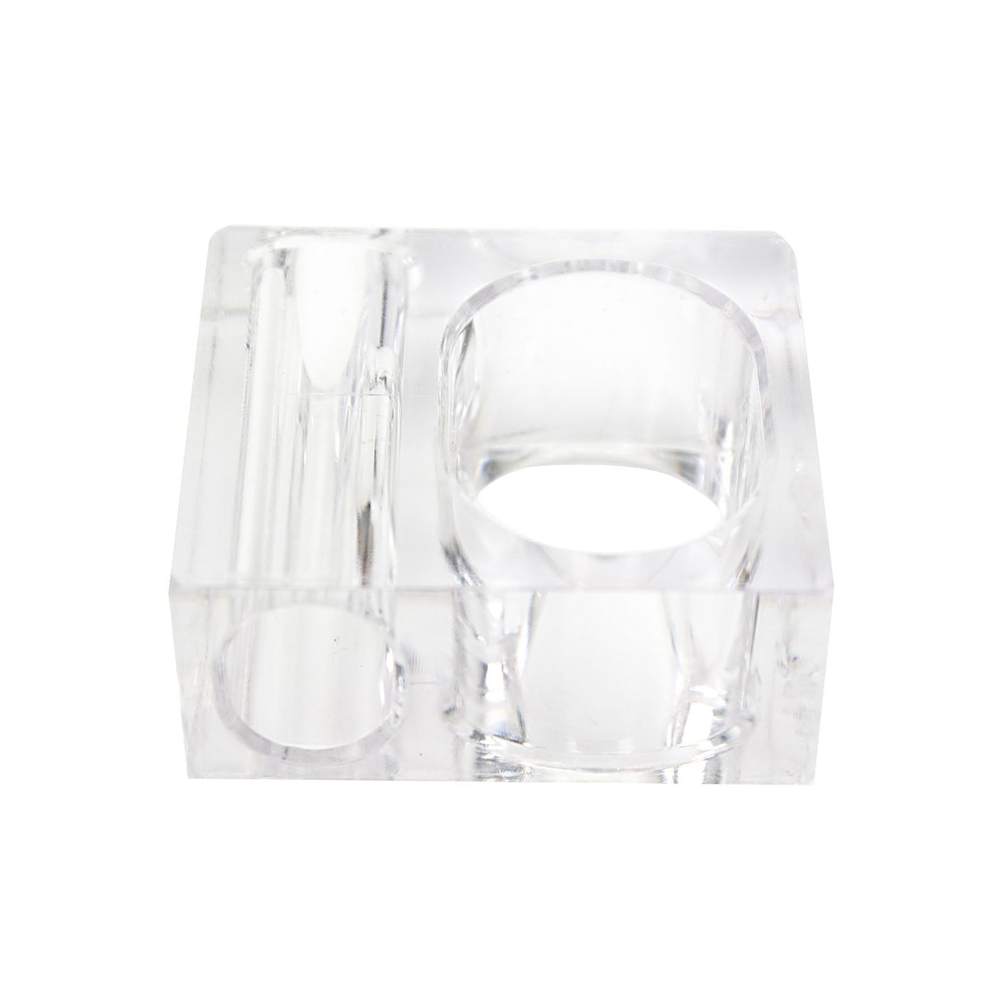 Clear acrylic square mini bud vase napkin rings.