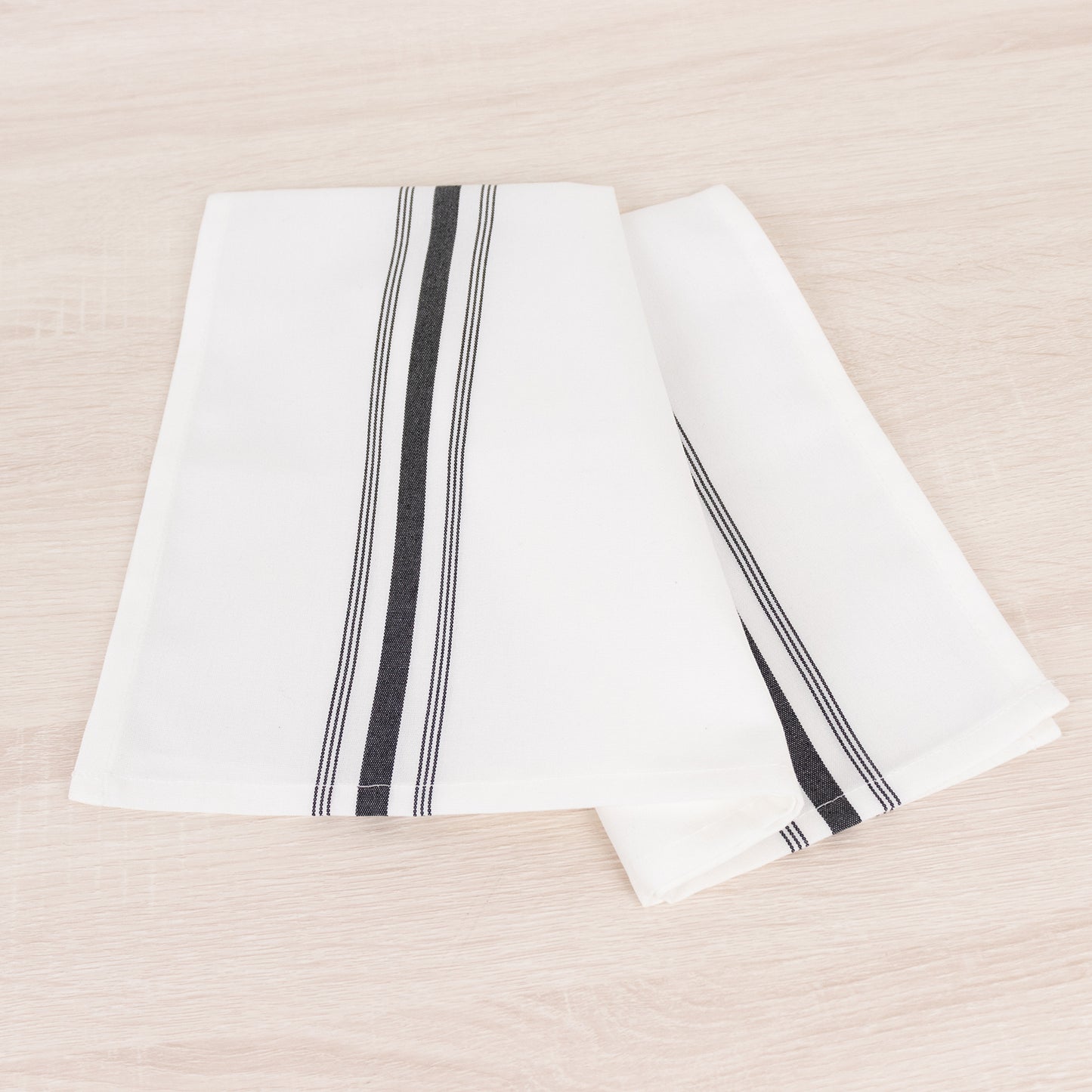 10 Pack White Spun Polyester Cloth Napkins with Black Reverse Stripes, Premium Restaurant Quality Bistro Napkins - 18"x22"
