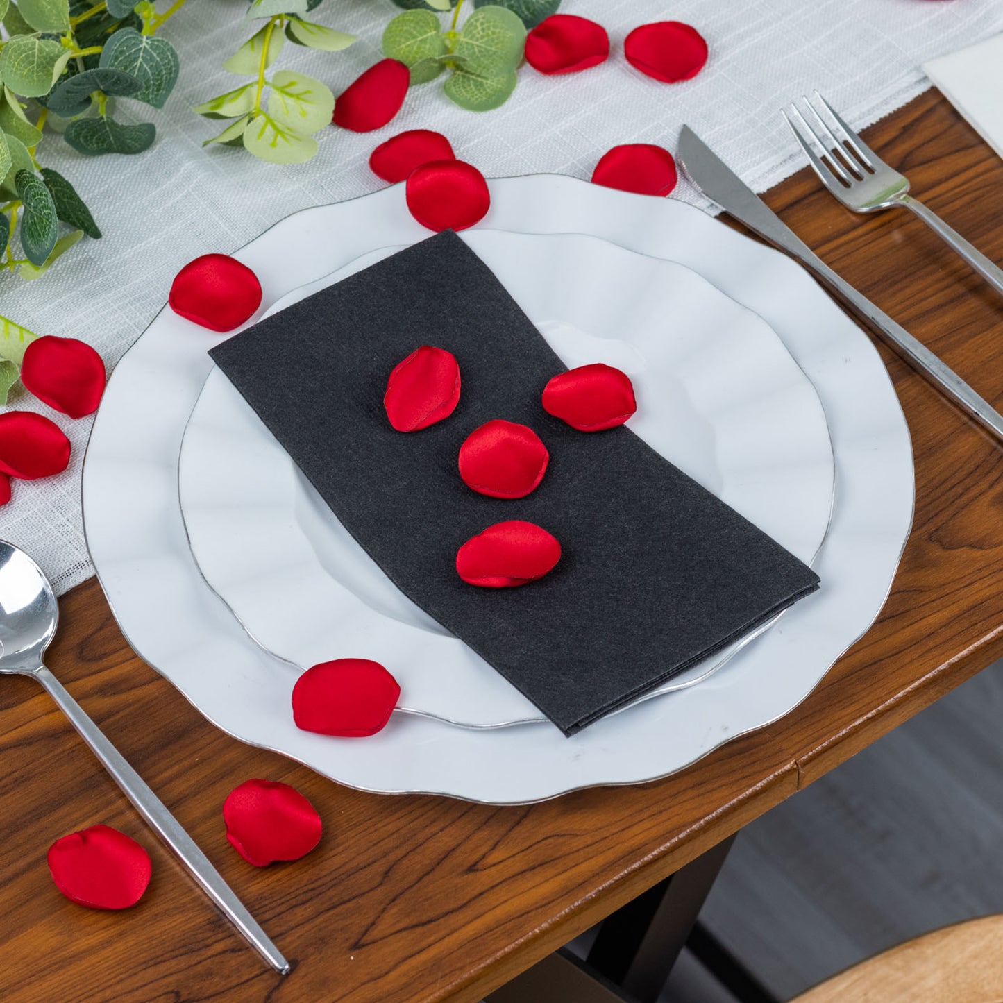 400 Pack | Matte Red Silk Rose Petals, Artificial Flower Petal Round Table Confetti