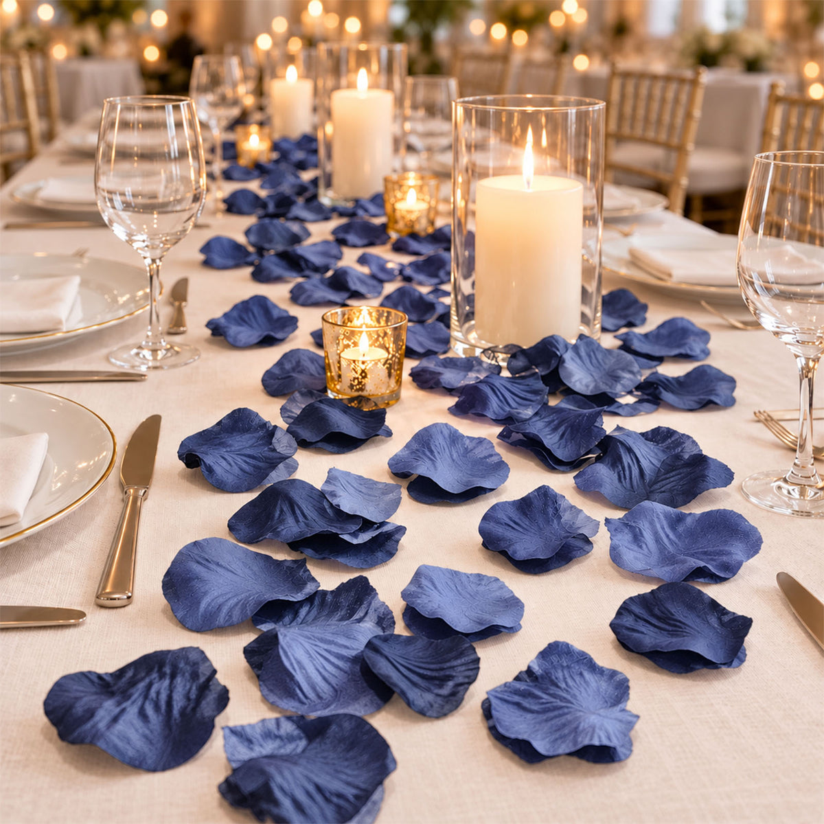 2000 Pack Rose Petals Round Design Navy Blue Silk Confetti - Decorative Scatters for Tables and Floo