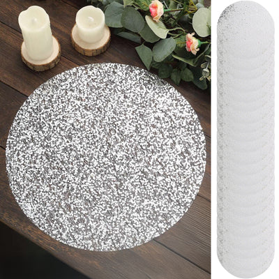 Metallic Silver Mesh Table Placemats 13" Round Sequin Design Metallic Silver Mesh Table Placemats 13" Round Sequin Design