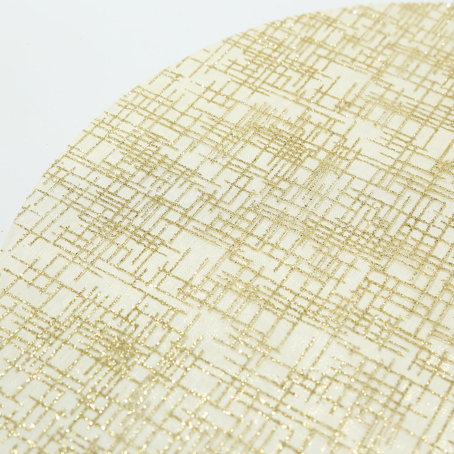 Metallic gold glitter round table mats, 13" disposable placemats.