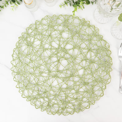 Sage Green Woven Fiber Placemats – 6-Pack, 15" Round Sage Green Woven Fiber Placemats – 6-Pack, 15" Round