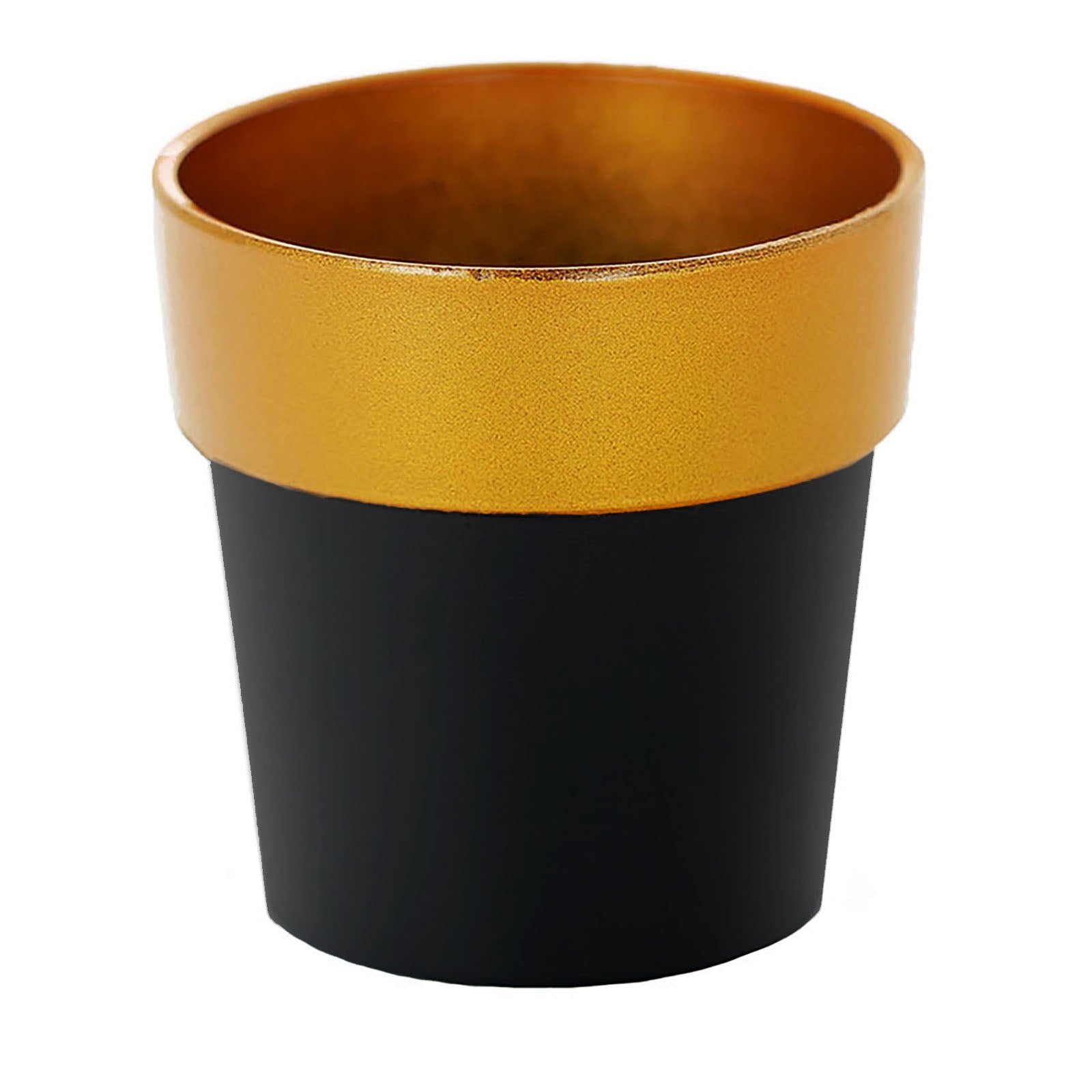 black and gold indoor planter 3-Pack Plastic Flower Plant Pots 3" Small Black With Gold Rim | Indoor Decorative Planters