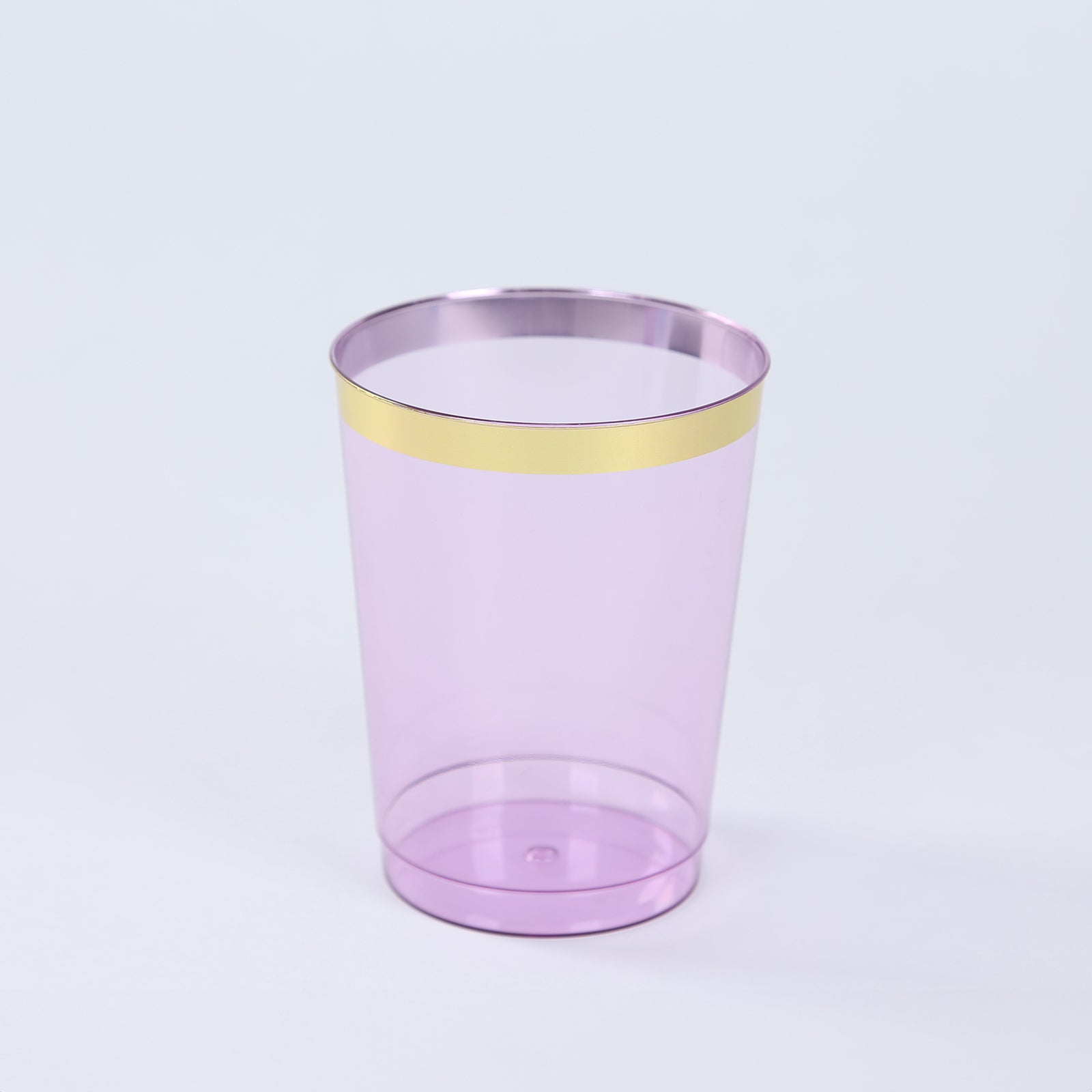 25-Pack Plastic Tumbler Cups 10Oz Transparent Purple With Gold Rim