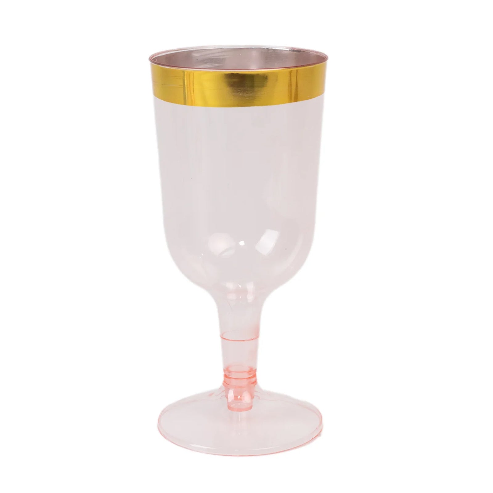 12 Pack Plastic Short Stem Wine Glasses 6Oz Transparent Blush/gold Rim | Disposable Cups For Parties