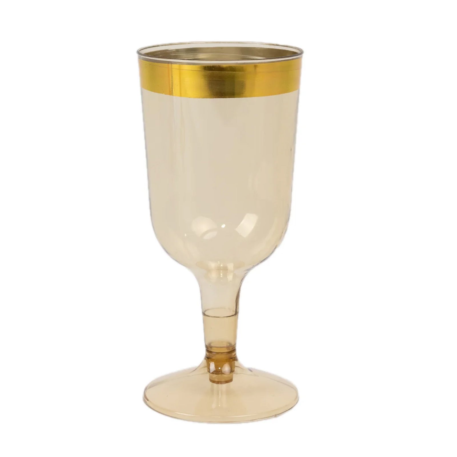 12 Pack Plastic Short Stem Wine Glasses 6Oz Transparent Blush/gold Rim | Disposable Cups For Parties - Weddings, Events By eFavormart Party Shop