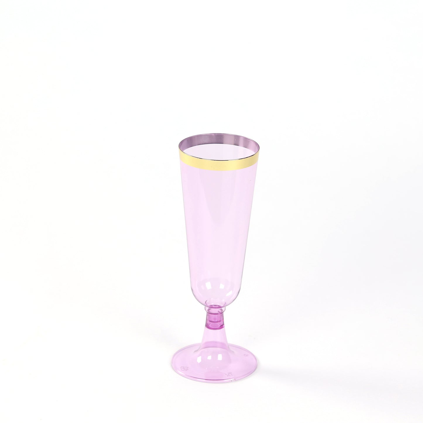 12 Pack Transparent Purple Disposable Champagne Flutes with Gold Rim, 5oz Plastic Toasting Cocktail Wine Glasses with Detachable Base - 6"