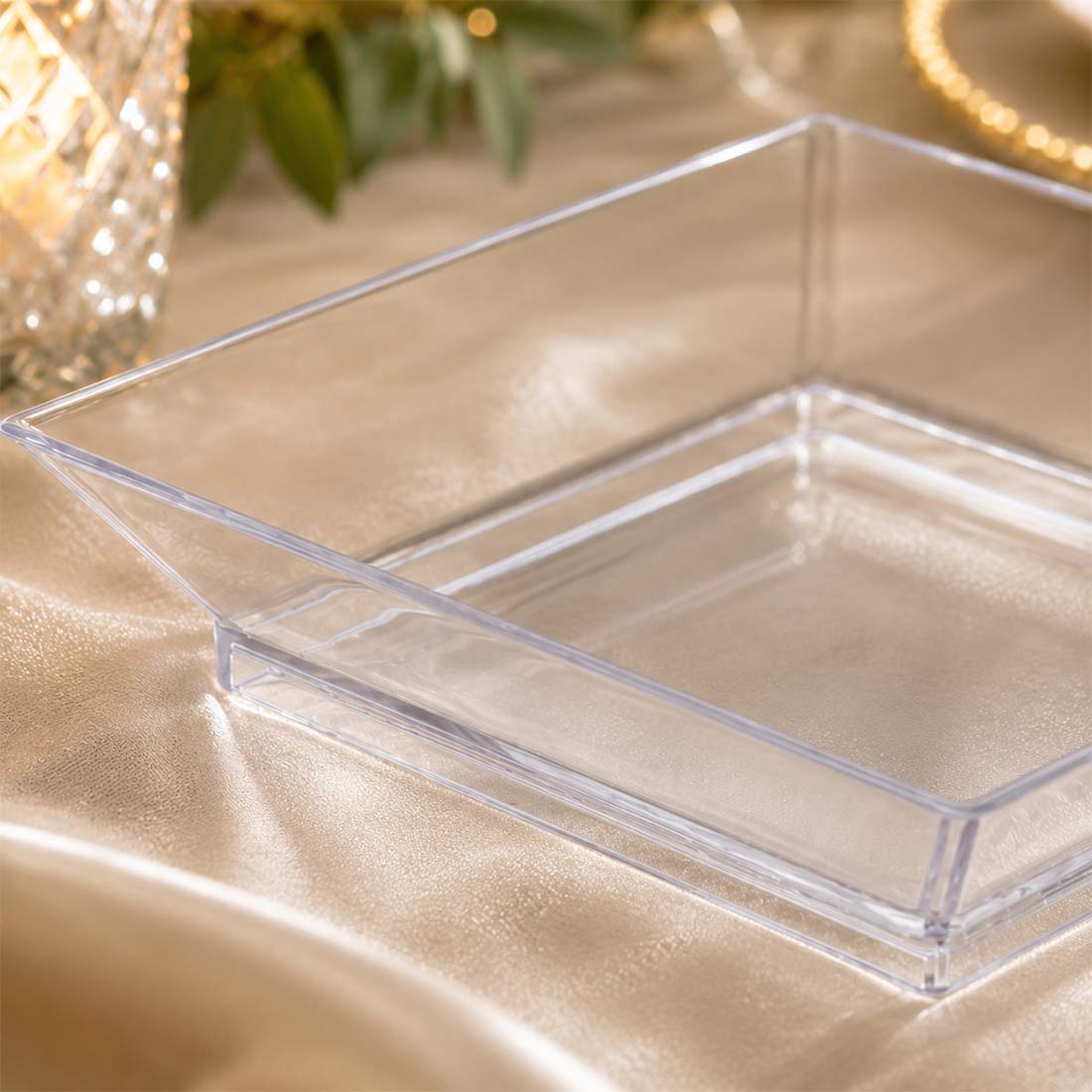 50-Pack Tapas Plates 3.5" Sleek Square Design, Clear Plastic – Disposable Appetizer & Dessert Plates