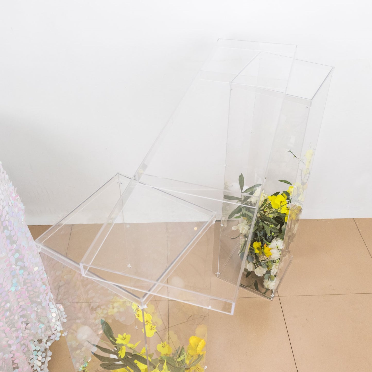 46"x12" Clear Acrylic Table Top Bridge for Rectangular Pillar Pedestal Stands, 4mm Thick Plexiglass Connector Plate with Protective Film