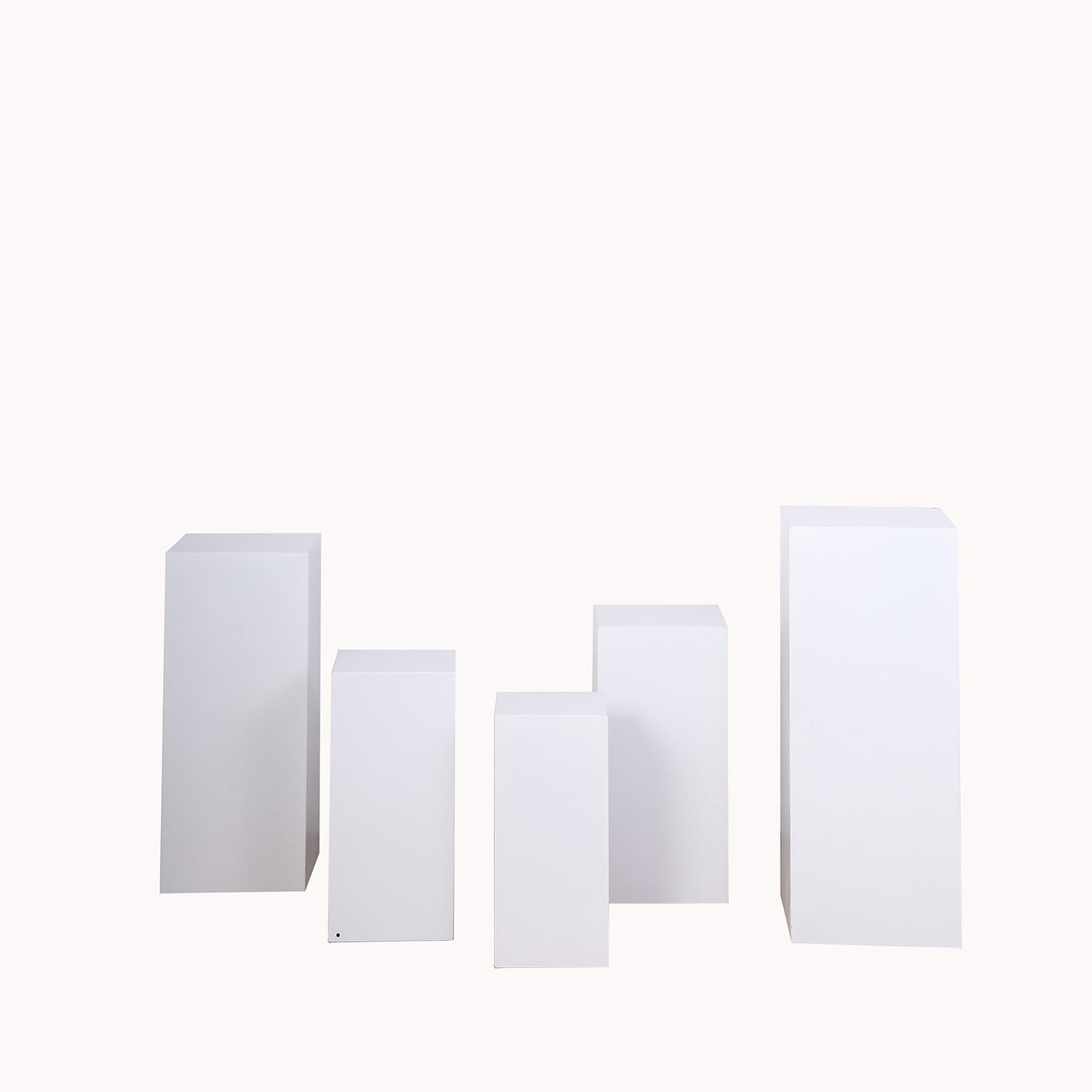 Set of 5 White Metal Rectangular Prop Pedestal Stands Backdrop Decor, Plinth Pillar Display Boxes