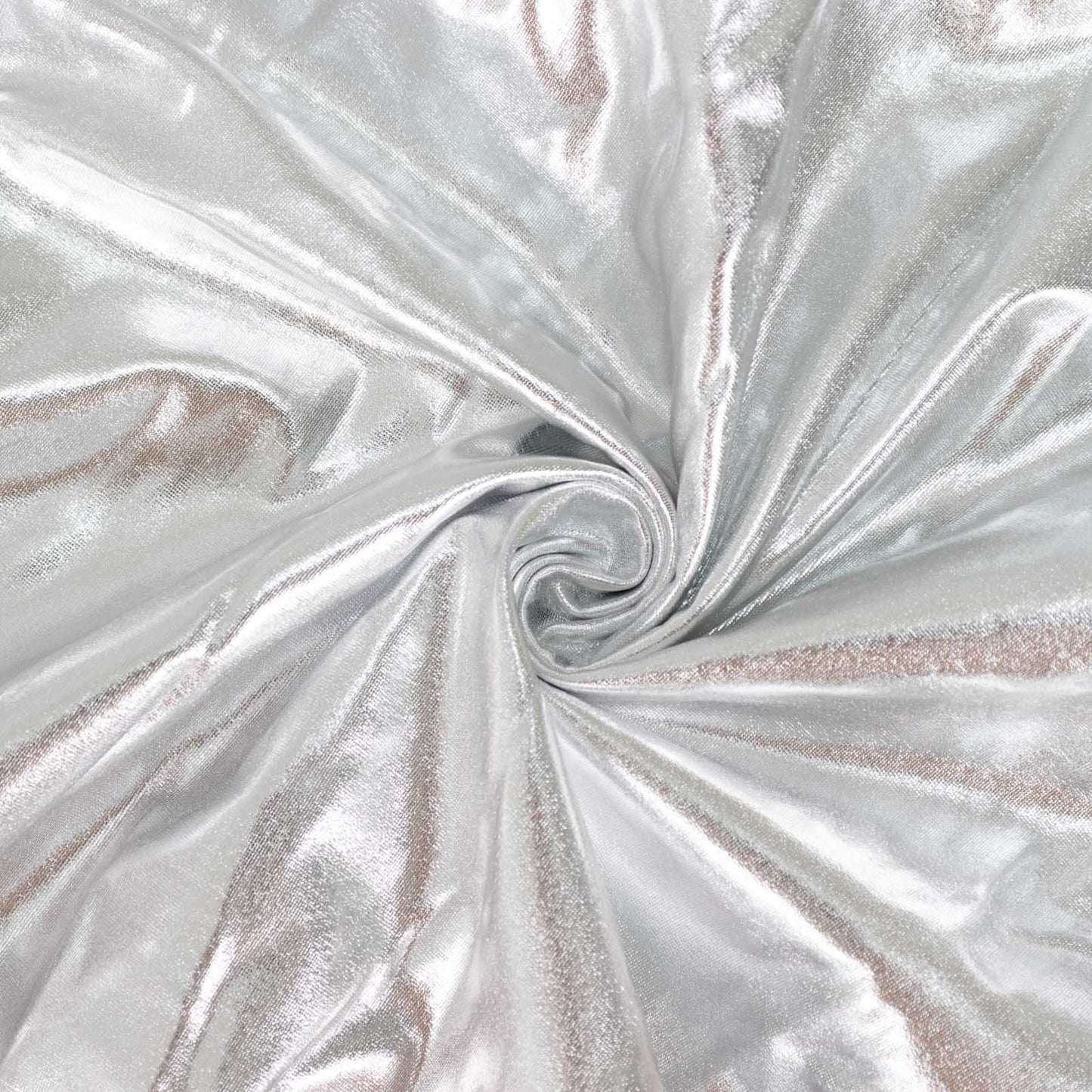 Metallic silver spandex pedestal stand covers in a stretchable design. #whtbkgd