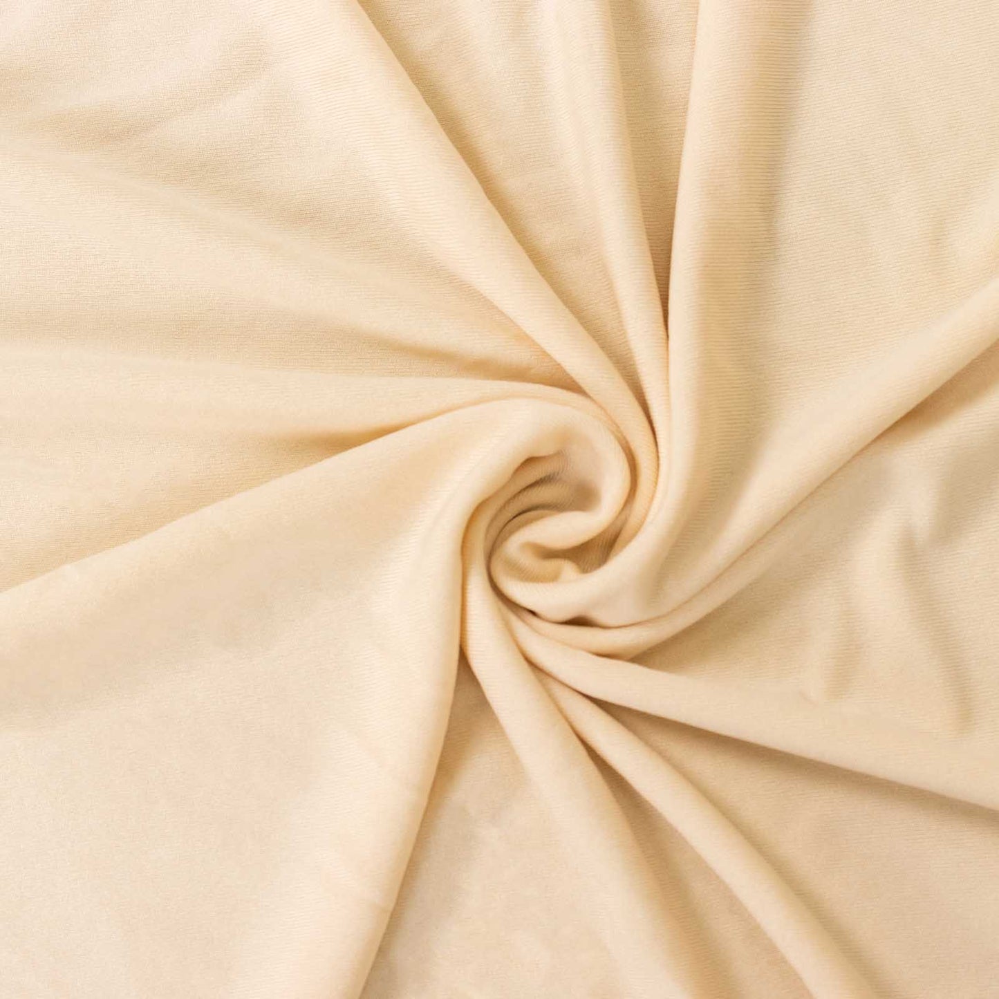 Beige spandex pedestal stand covers in a stretchable design.