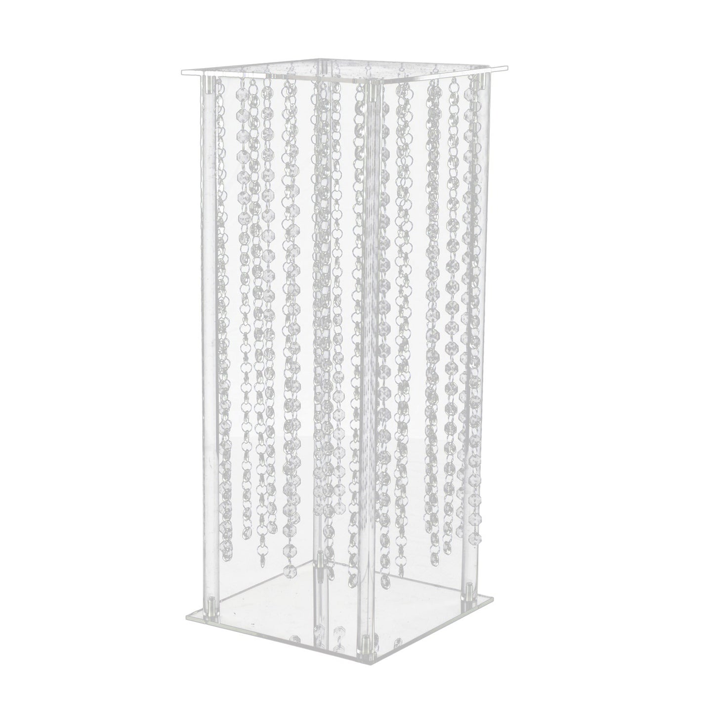 Clear acrylic flower pedestal stand with hanging crystal beads. #whtbkgd