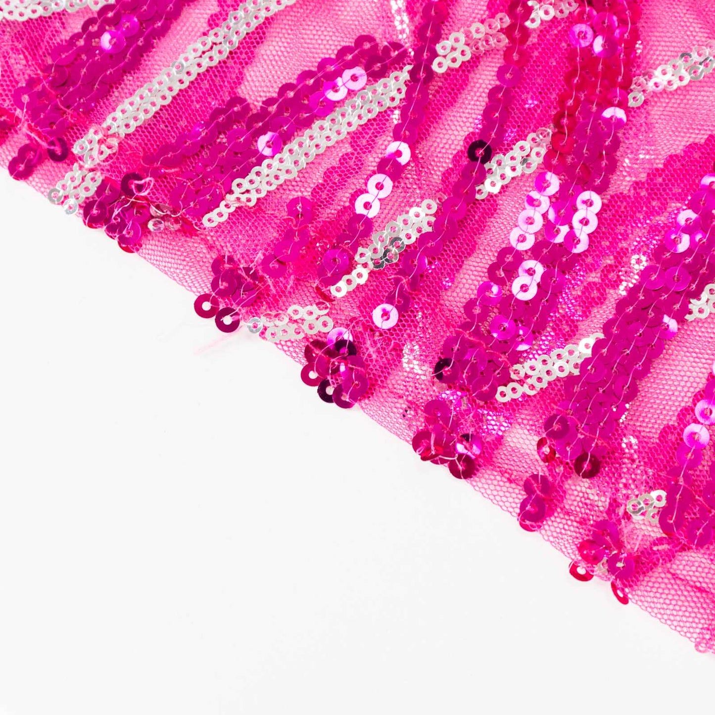 Fuchsia wave mesh pedestal stand cover with embroidered sequins.
