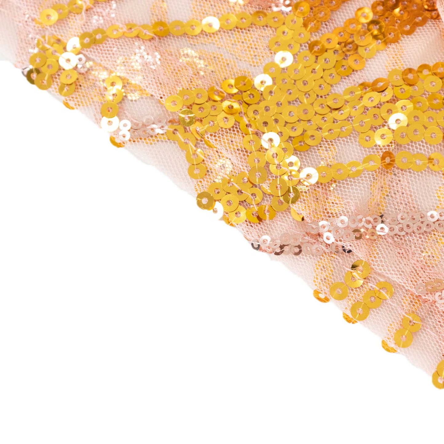 Gold wave mesh pedestal stand cover with embroidered sequins.