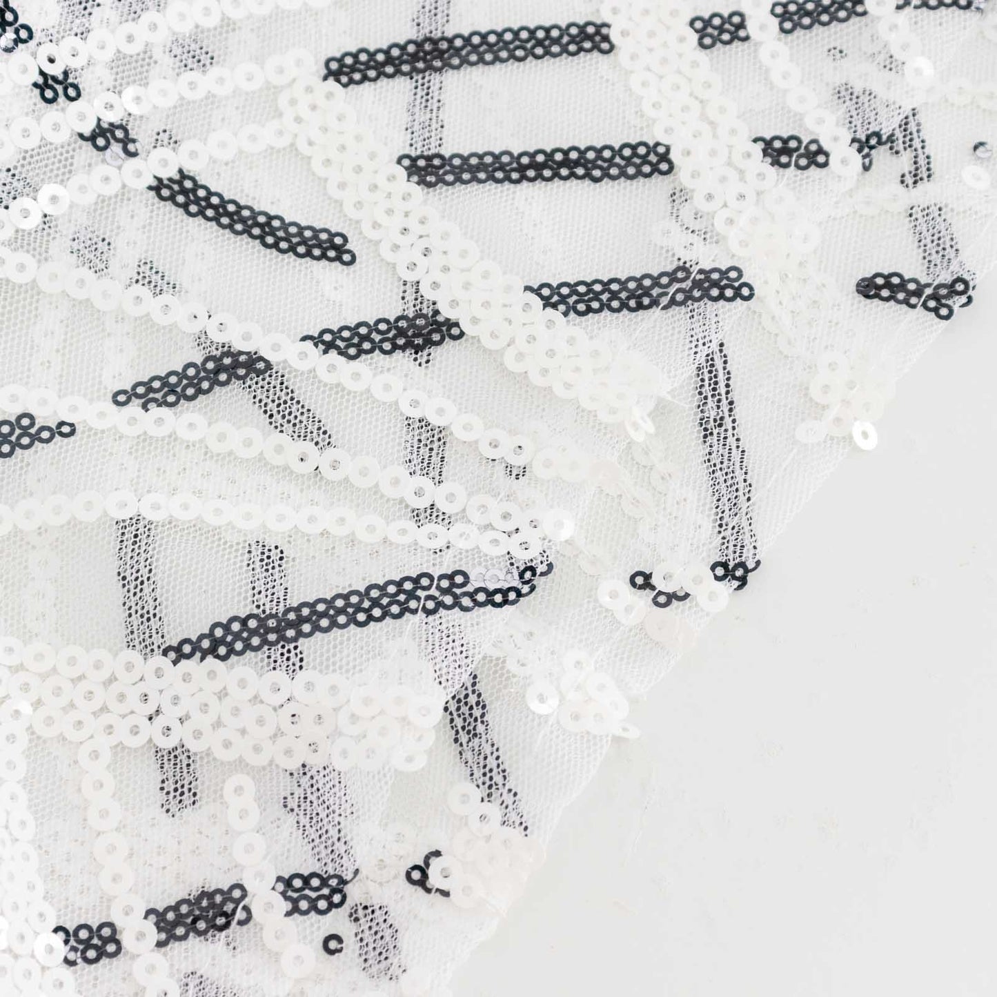 Set of 5 White Wave Mesh Cylinder Pedestal Stand Covers with Embroidered Sequins, Pillar Prop Covers - 160 GSM