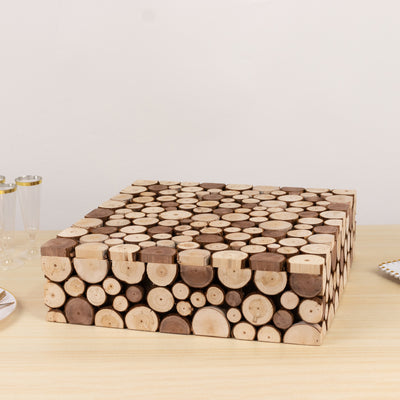 Natural Rustic Wooden Slices Square Cake Stand Natural Rustic Wooden Slices Square Cake Stand