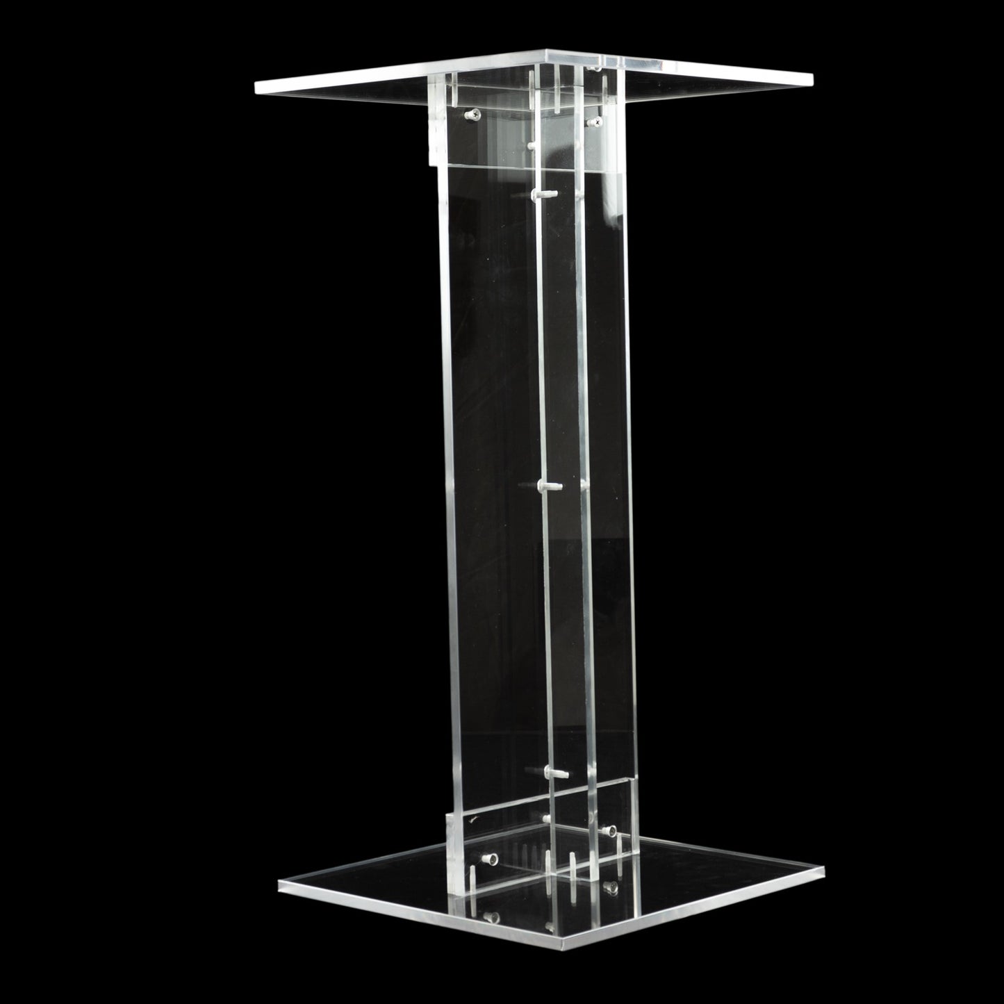 Clear heavy-duty acrylic flower pedestal stand with square bases.