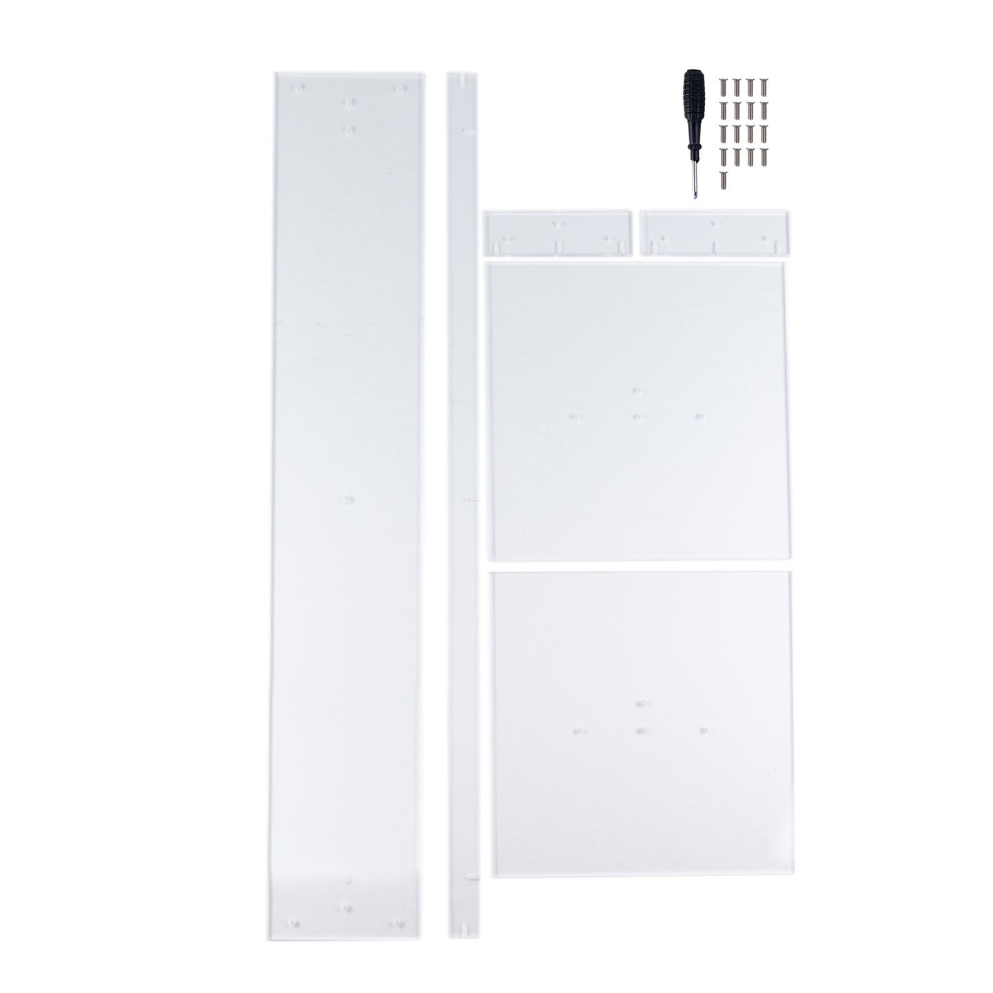 Clear acrylic flower pedestal stand with square bases for wedding displays.