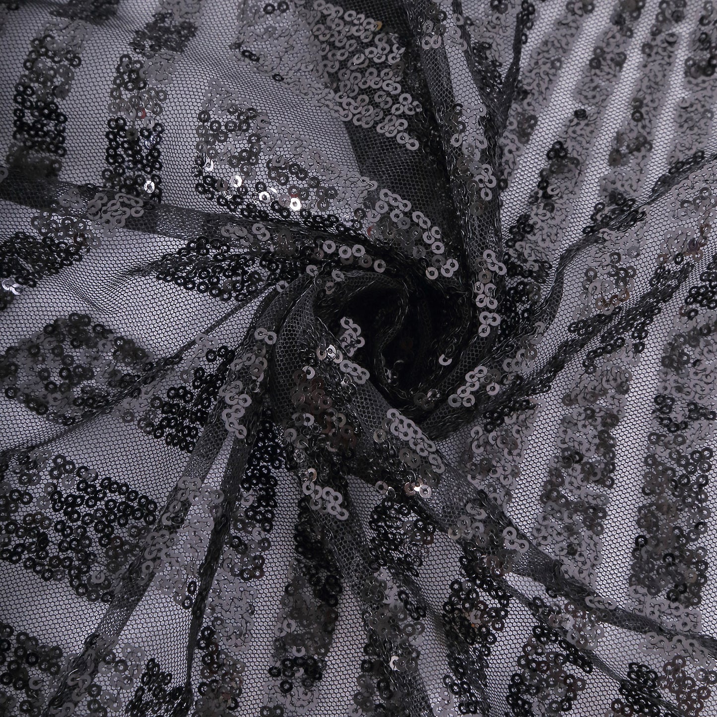 Black diamond glitz sequin table runner, 12"x108" in black.