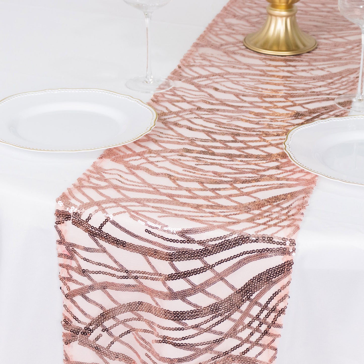 12"x108" Blush Wave Embroidered Sequins Table Runner