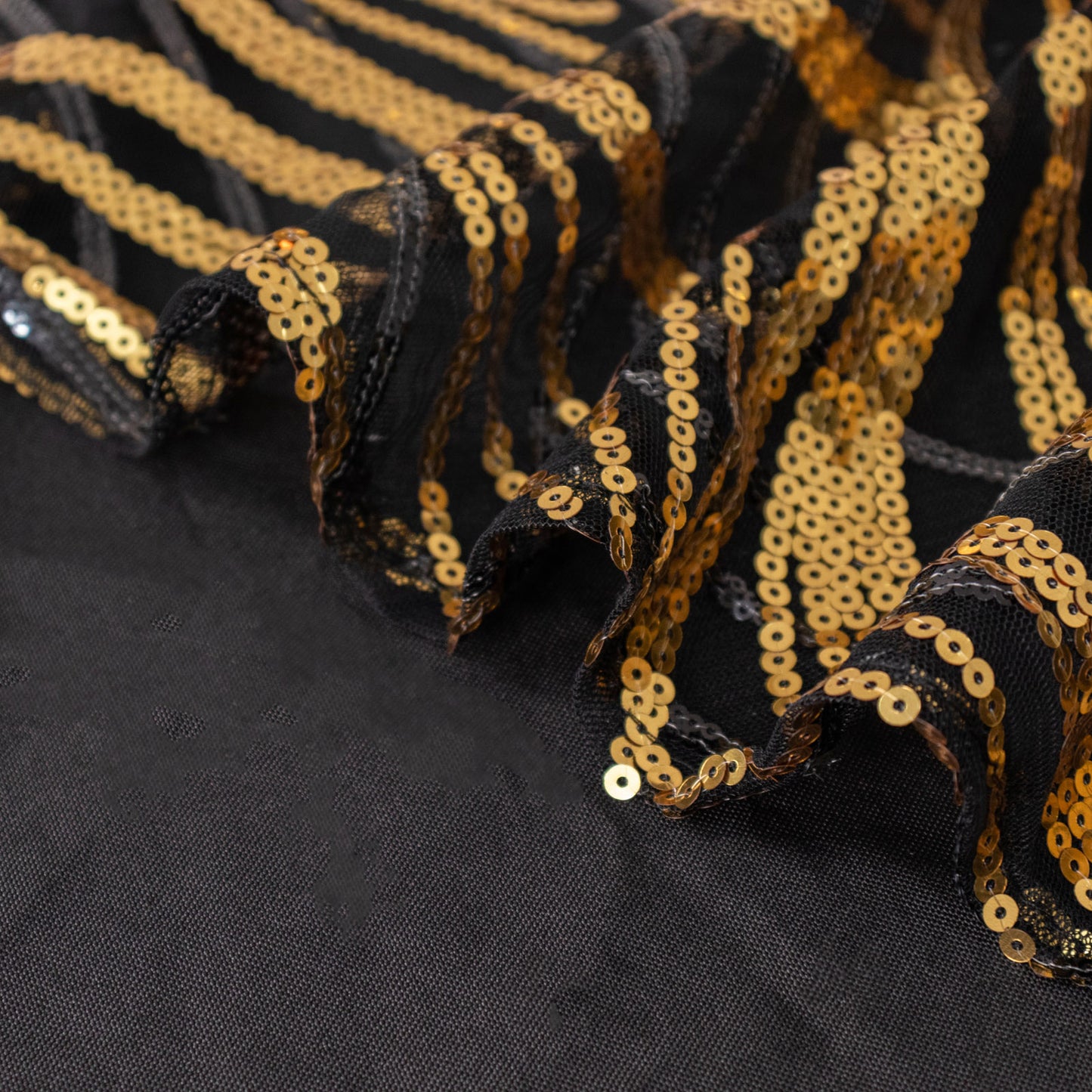 12"x108" Black Gold Wave Embroidered Sequins Table Runner