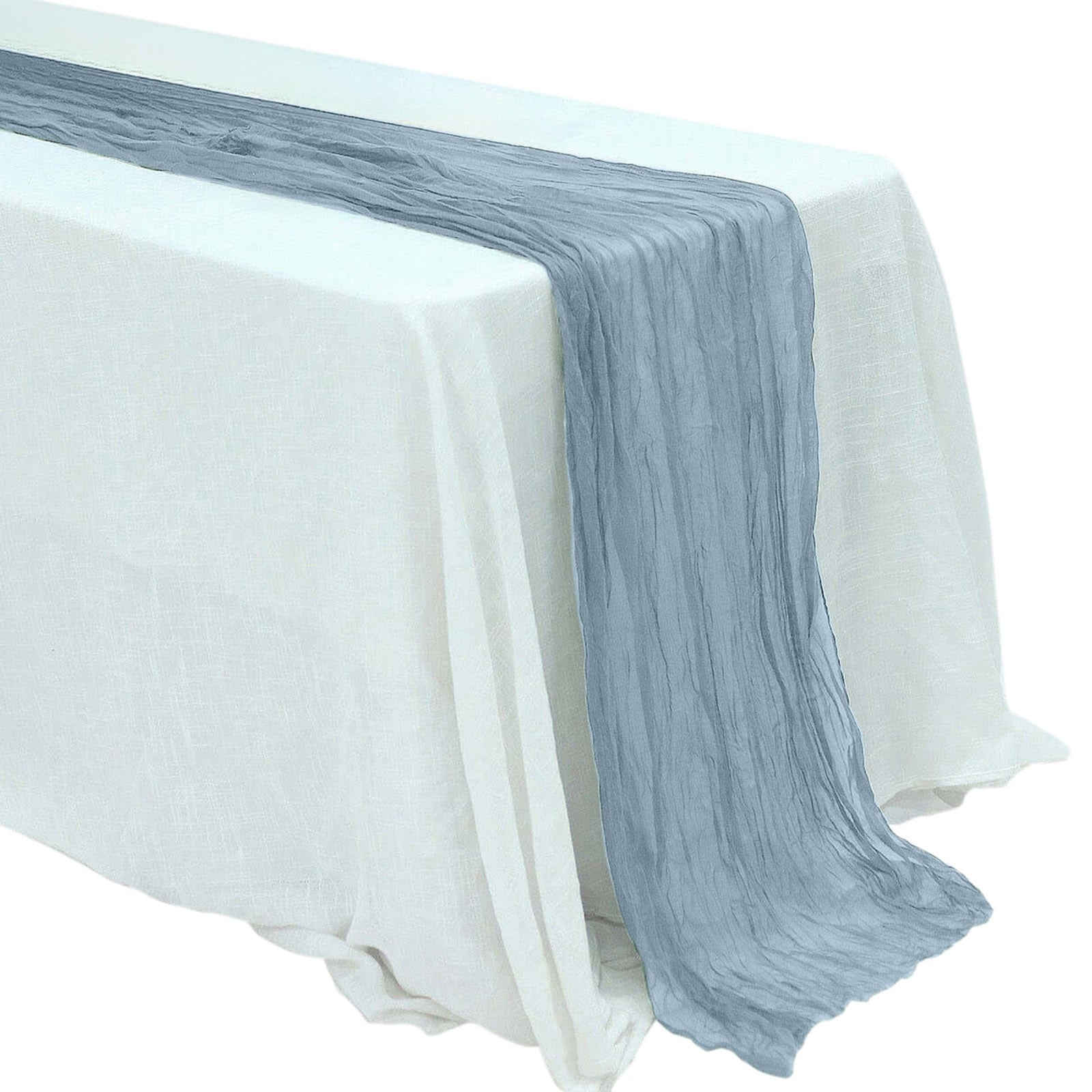Gauze Cheesecloth 10Ft Table Runner Dusty Blue - Rustic Boho Style | Wholesale Event Supplies by TableclothsFactory Gauze Cheesecloth 10Ft Table Runner Dusty Blue - Rustic Boho Style | Wholesale Event Supplies by TableclothsFactory