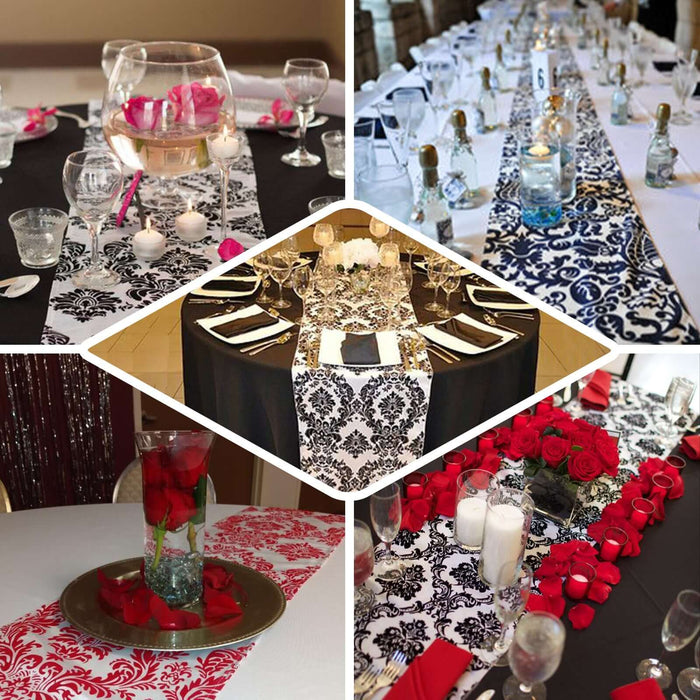 12"x108" Black Taffeta Damask Flocking Table Runner