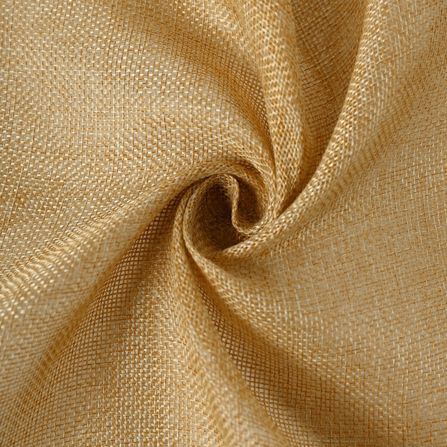 Gold boho chic rustic faux jute linen table runner fabric close-up. #whtbkgd
