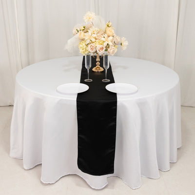 Sophisticated Black Seamless Lamour Satin Table Runner 12"x108" Sophisticated Black Seamless Lamour Satin Table Runner 12"x108"