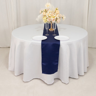 Sophisticated Navy Blue Seamless Lamour Satin Table Runner 12"x108" Sophisticated Navy Blue Seamless Lamour Satin Table Runner 12"x108"